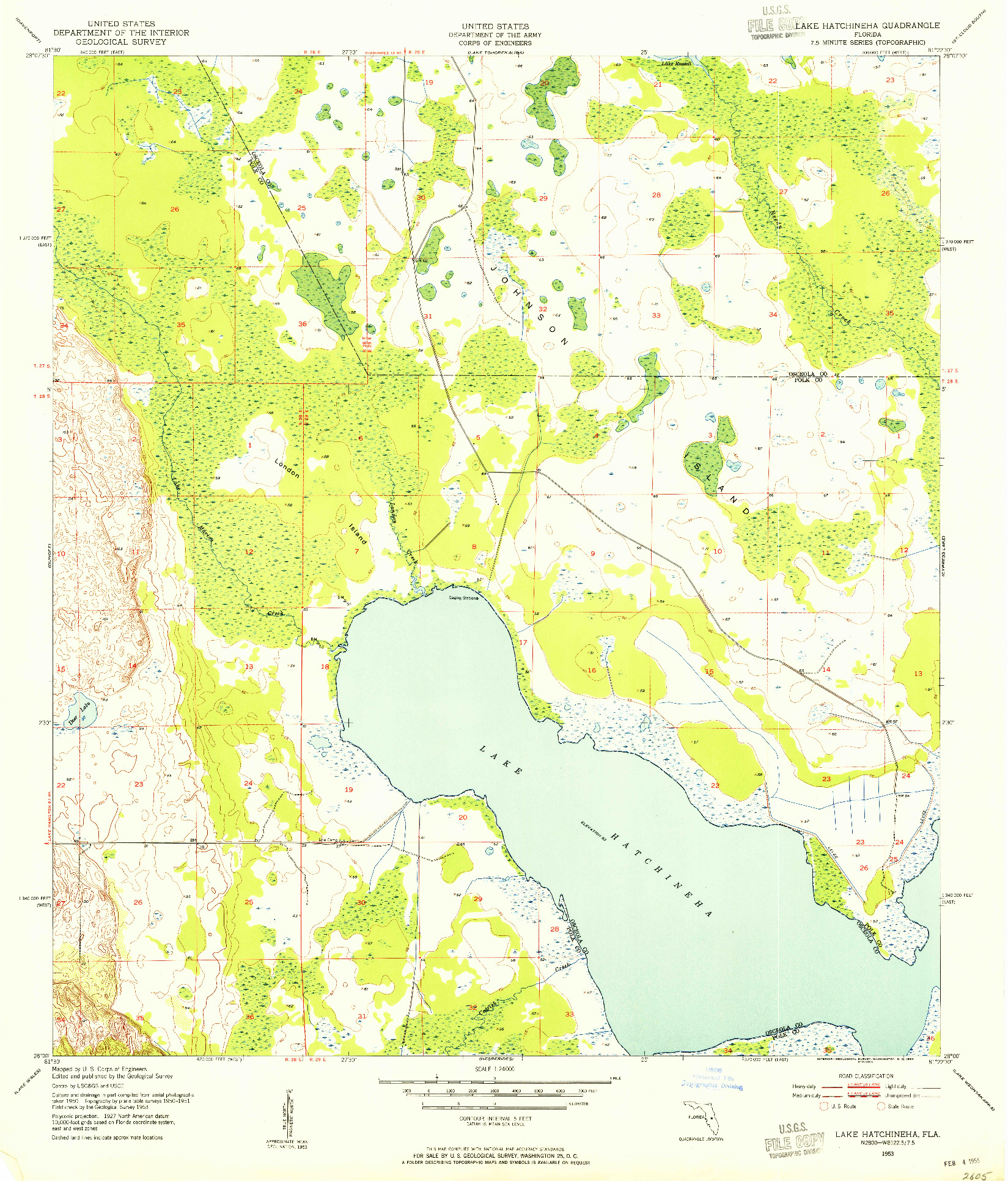 USGS 1:24000-SCALE QUADRANGLE FOR LAKE HATCHINEHA, FL 1953