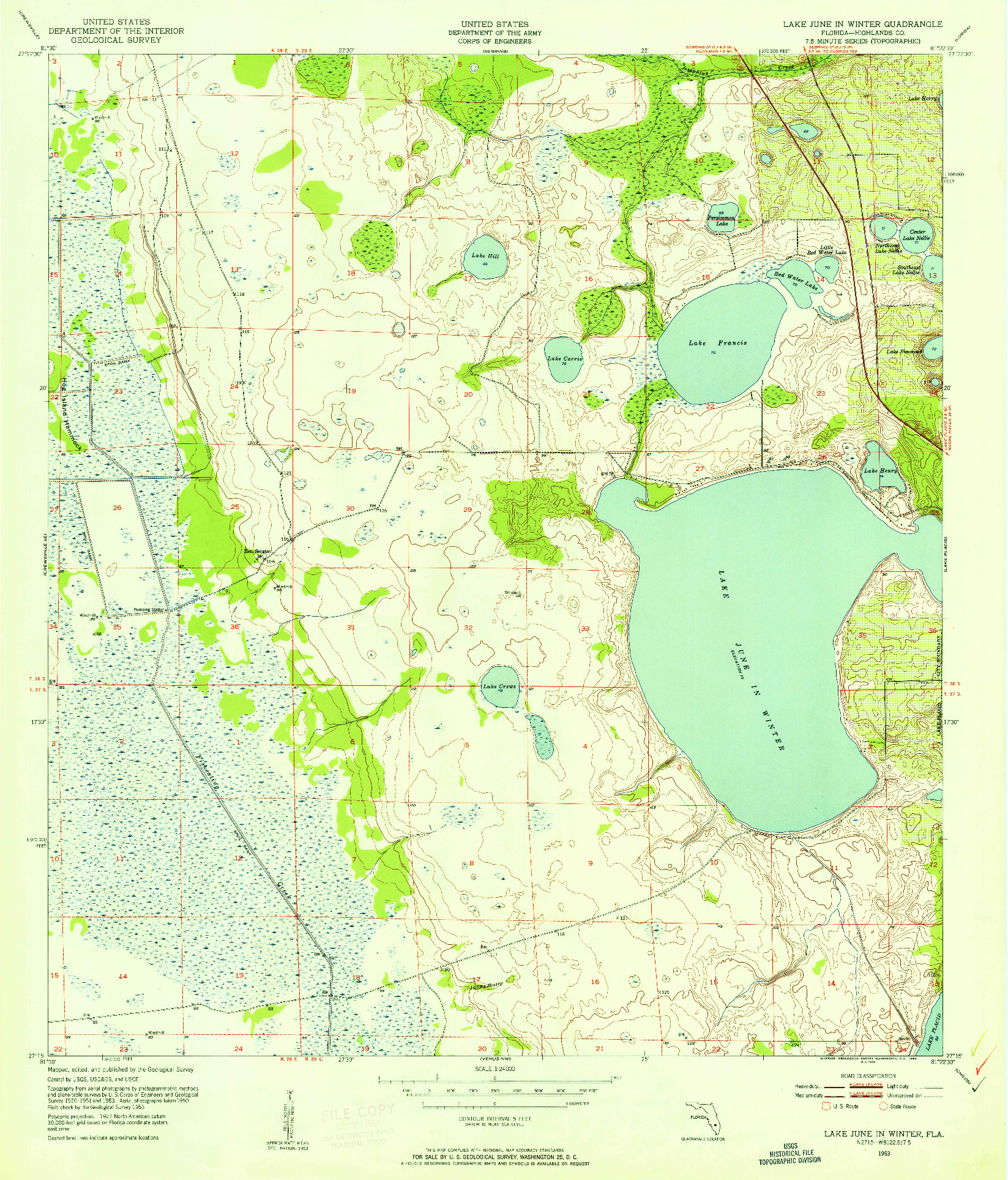 USGS 1:24000-SCALE QUADRANGLE FOR LAKE JUNE IN WINTER, FL 1953