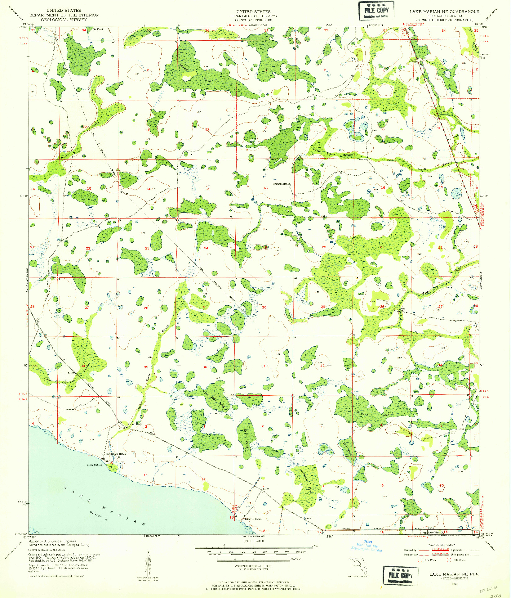 USGS 1:24000-SCALE QUADRANGLE FOR LAKE MARIAN NE, FL 1953