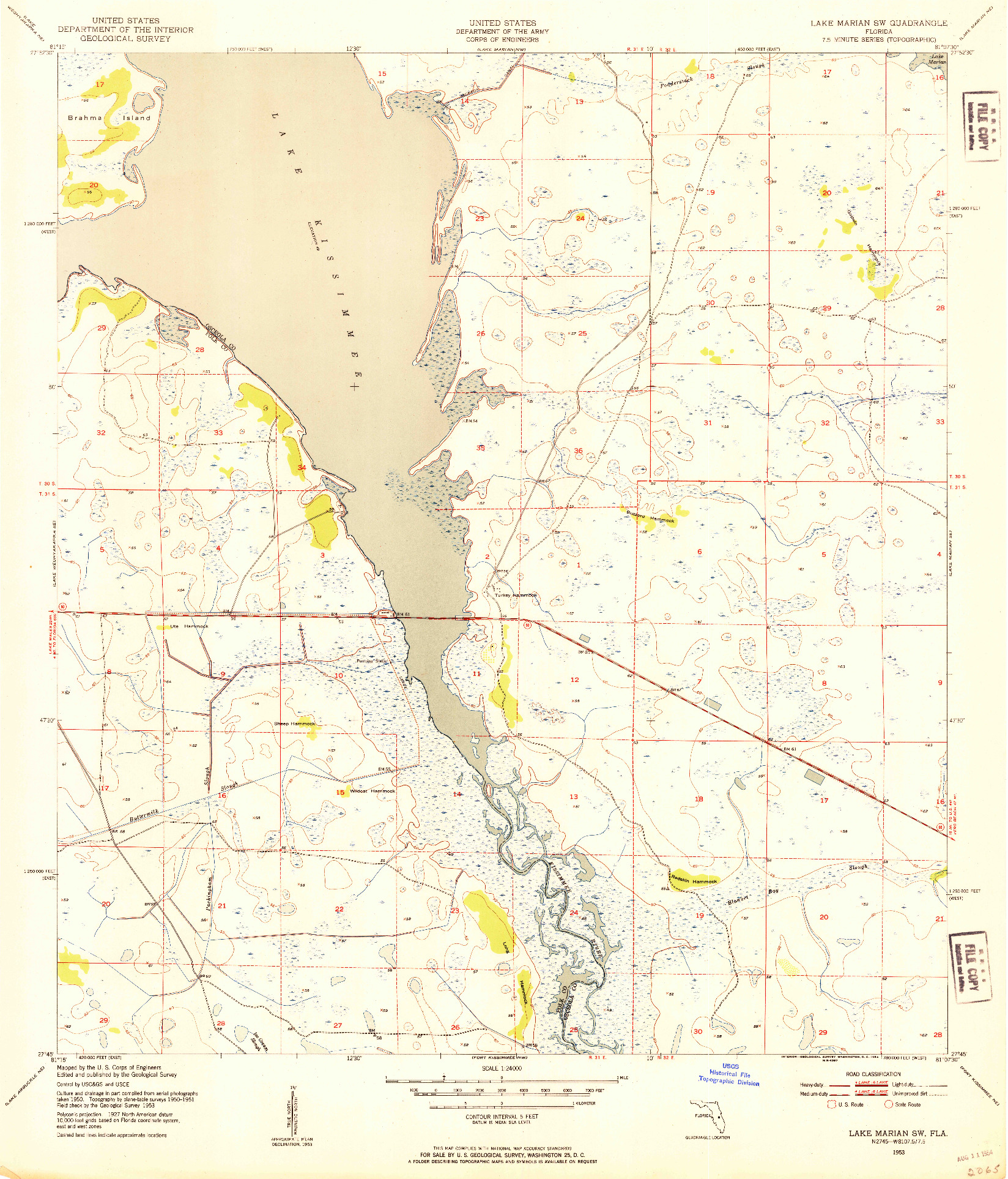 USGS 1:24000-SCALE QUADRANGLE FOR LAKE MARIAN SW, FL 1953