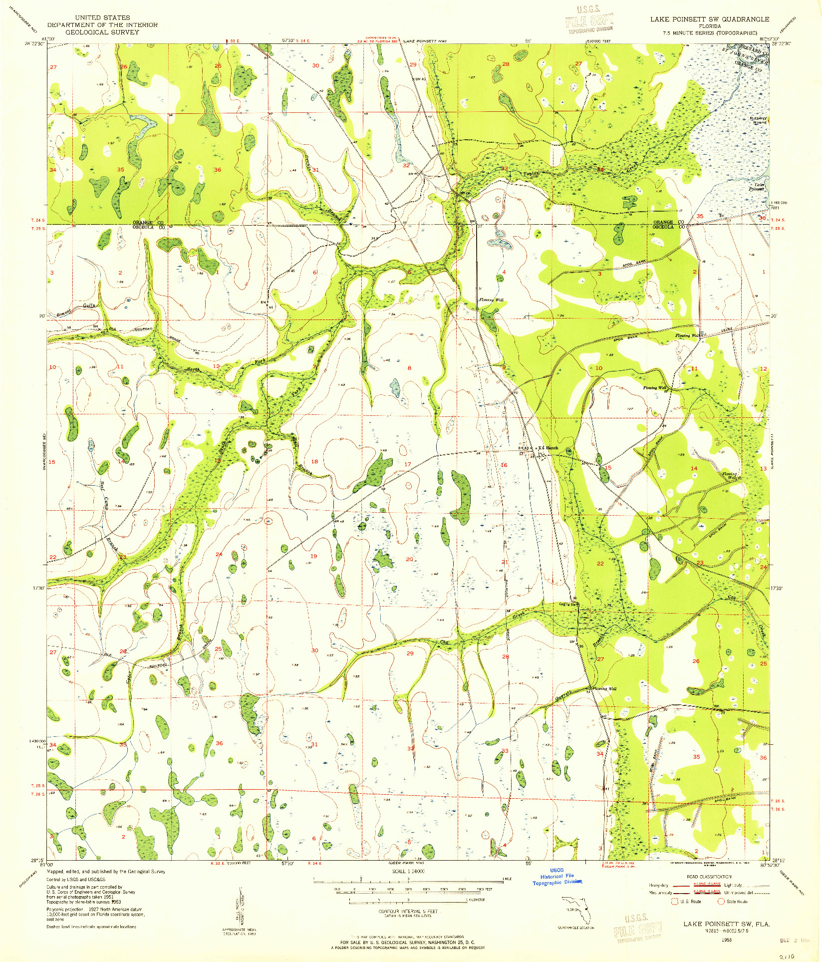 USGS 1:24000-SCALE QUADRANGLE FOR LAKE POINSETT SW, FL 1953