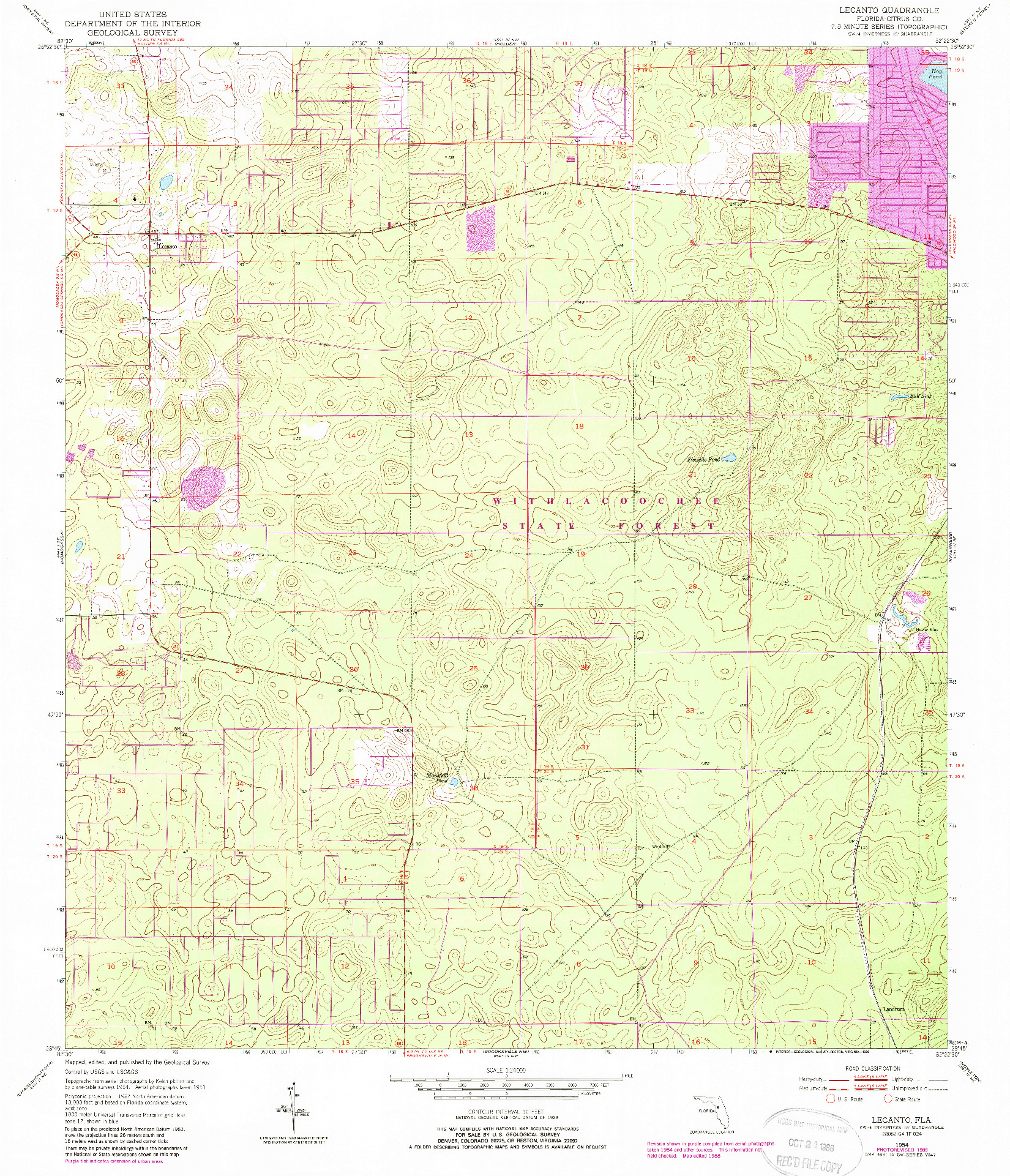 USGS 1:24000-SCALE QUADRANGLE FOR LECANTO, FL 1954