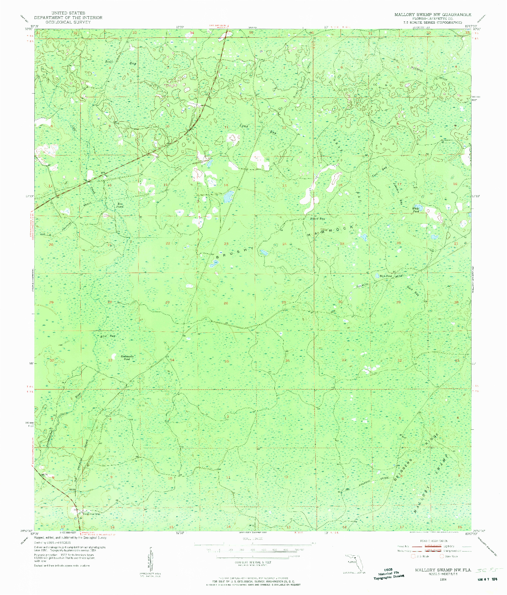 USGS 1:24000-SCALE QUADRANGLE FOR MALLORY SWAMP NW, FL 1954