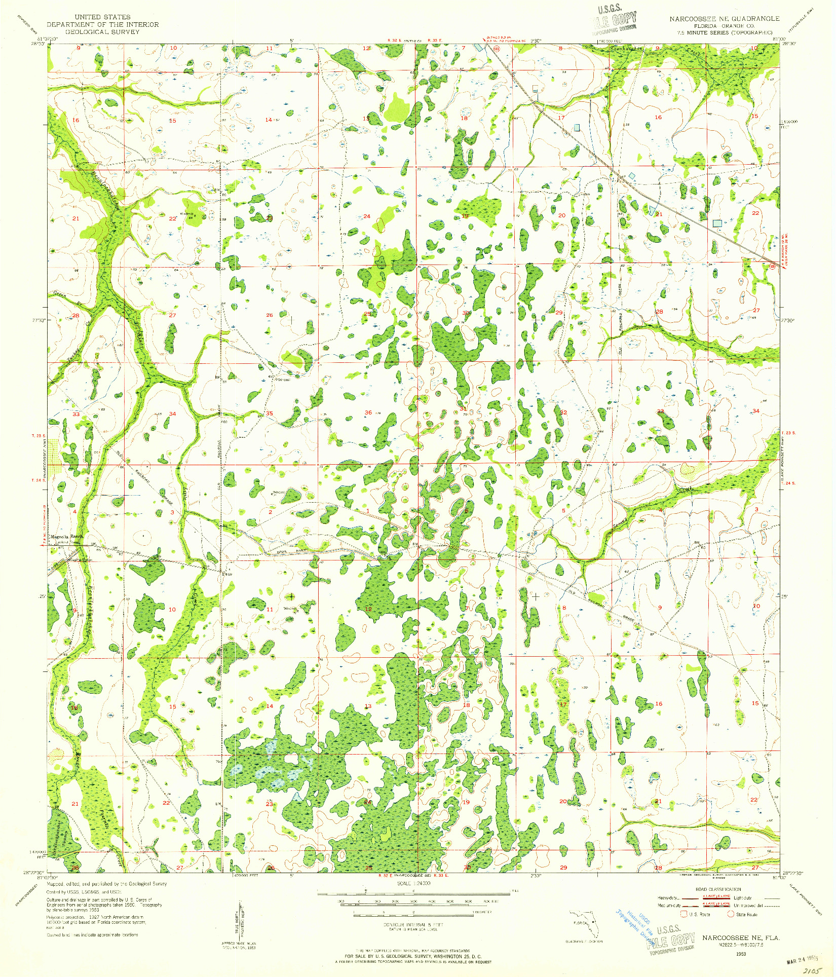 USGS 1:24000-SCALE QUADRANGLE FOR NARCOOSSEE NE, FL 1953