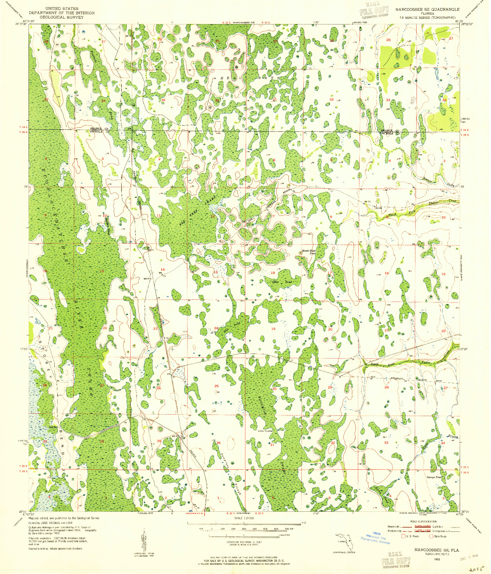 USGS 1:24000-SCALE QUADRANGLE FOR NARCOOSSEE SE, FL 1953