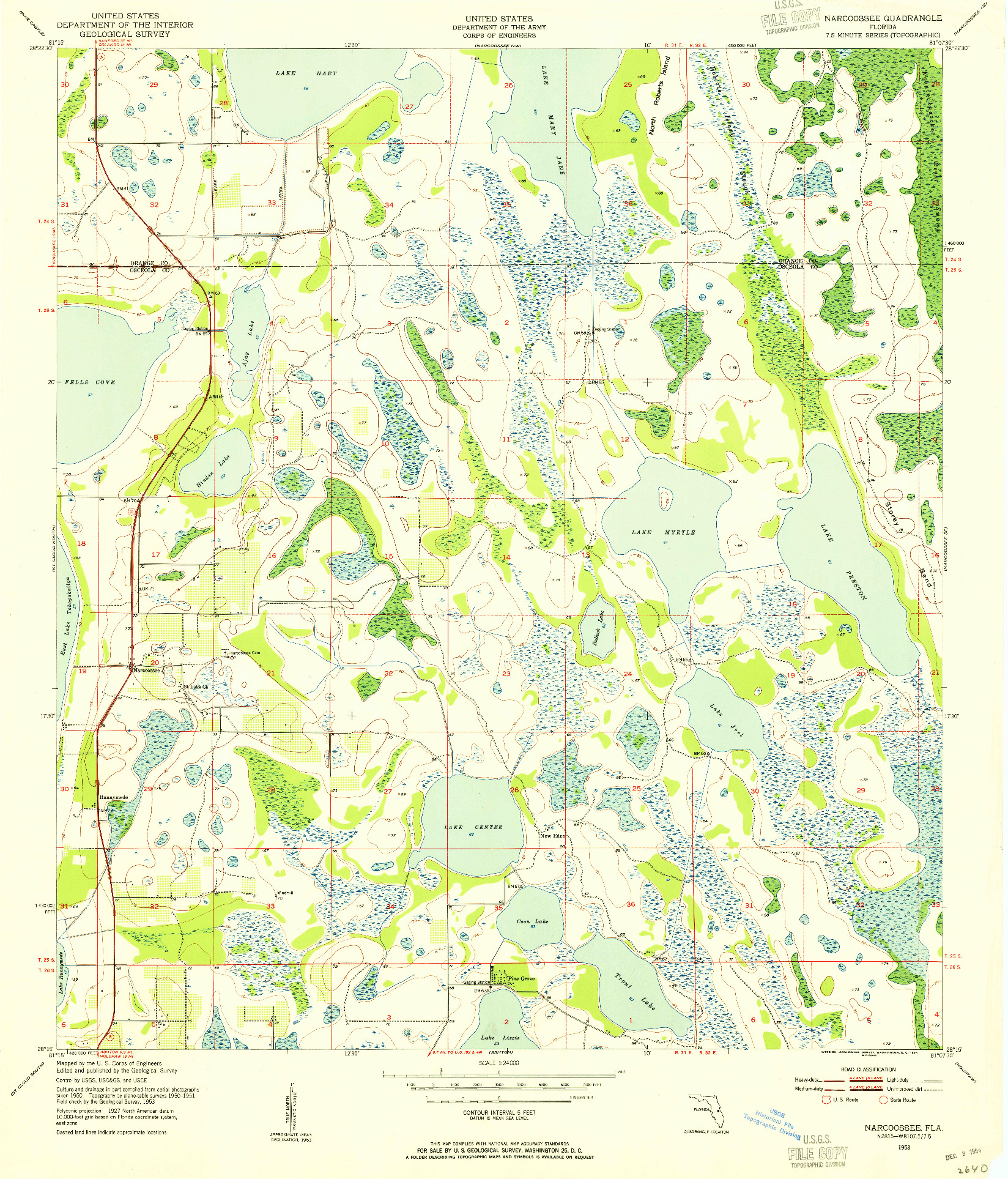 USGS 1:24000-SCALE QUADRANGLE FOR NARCOOSSEE, FL 1953