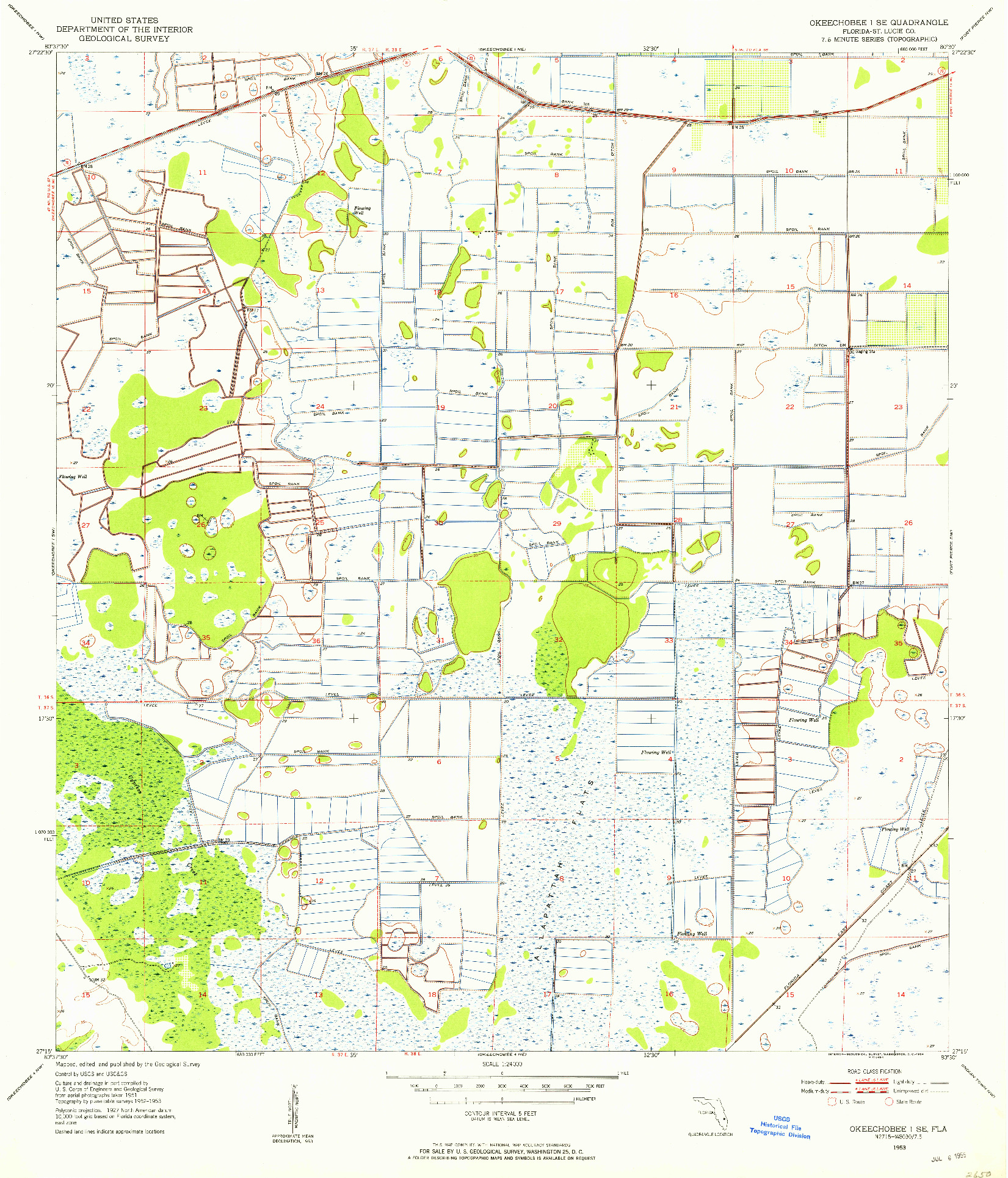 USGS 1:24000-SCALE QUADRANGLE FOR OKEECHOBEE 1 SE, FL 1953