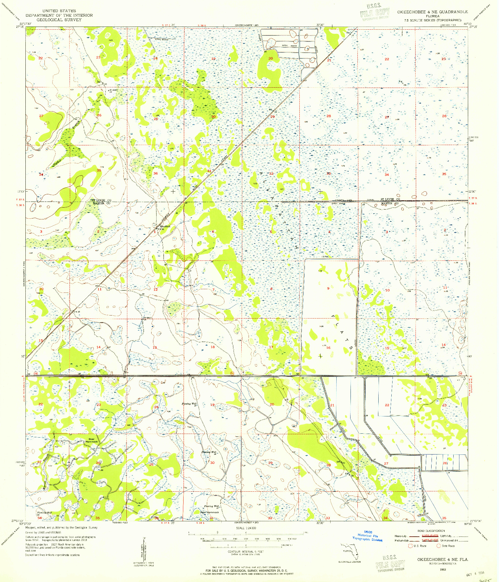 USGS 1:24000-SCALE QUADRANGLE FOR OKEECHOBEE 4 NE, FL 1953