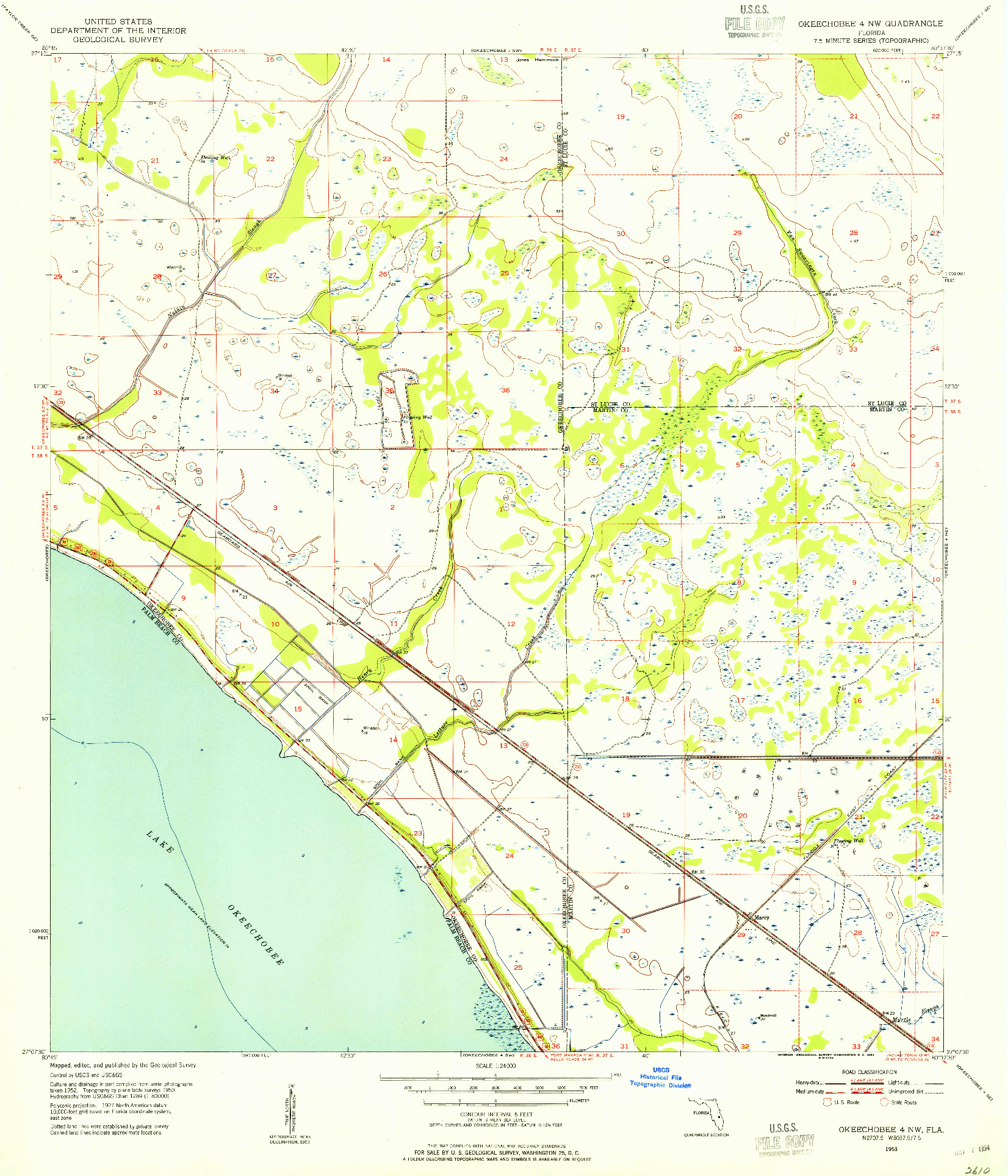 USGS 1:24000-SCALE QUADRANGLE FOR OKEECHOBEE 4 NW, FL 1953