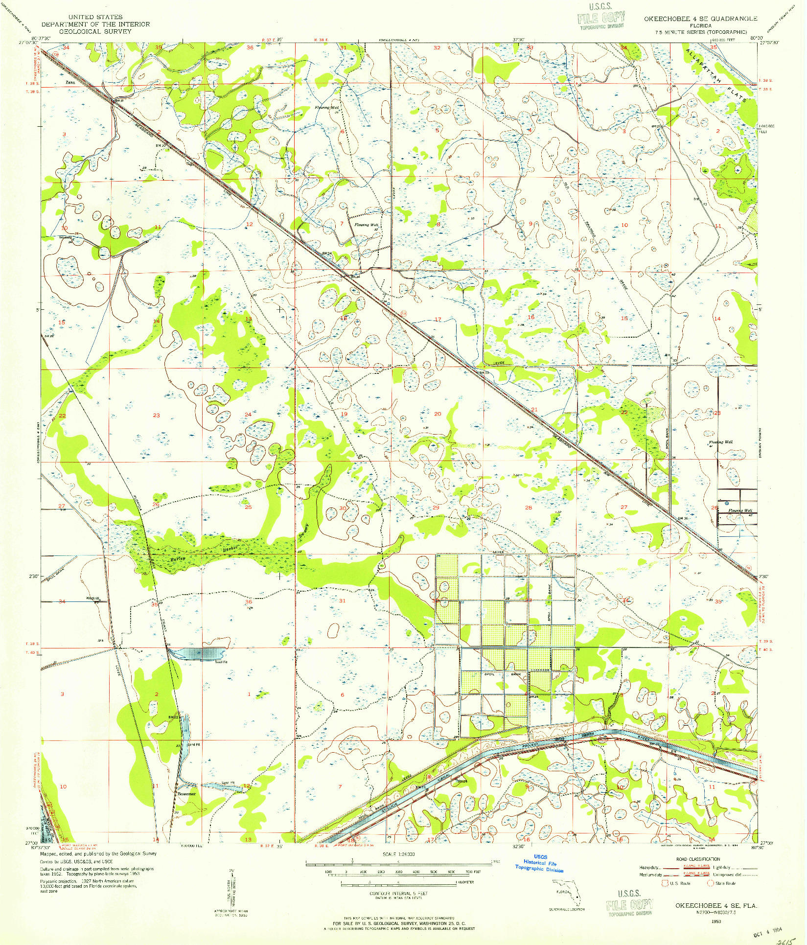 USGS 1:24000-SCALE QUADRANGLE FOR OKEECHOBEE 4 SE, FL 1953