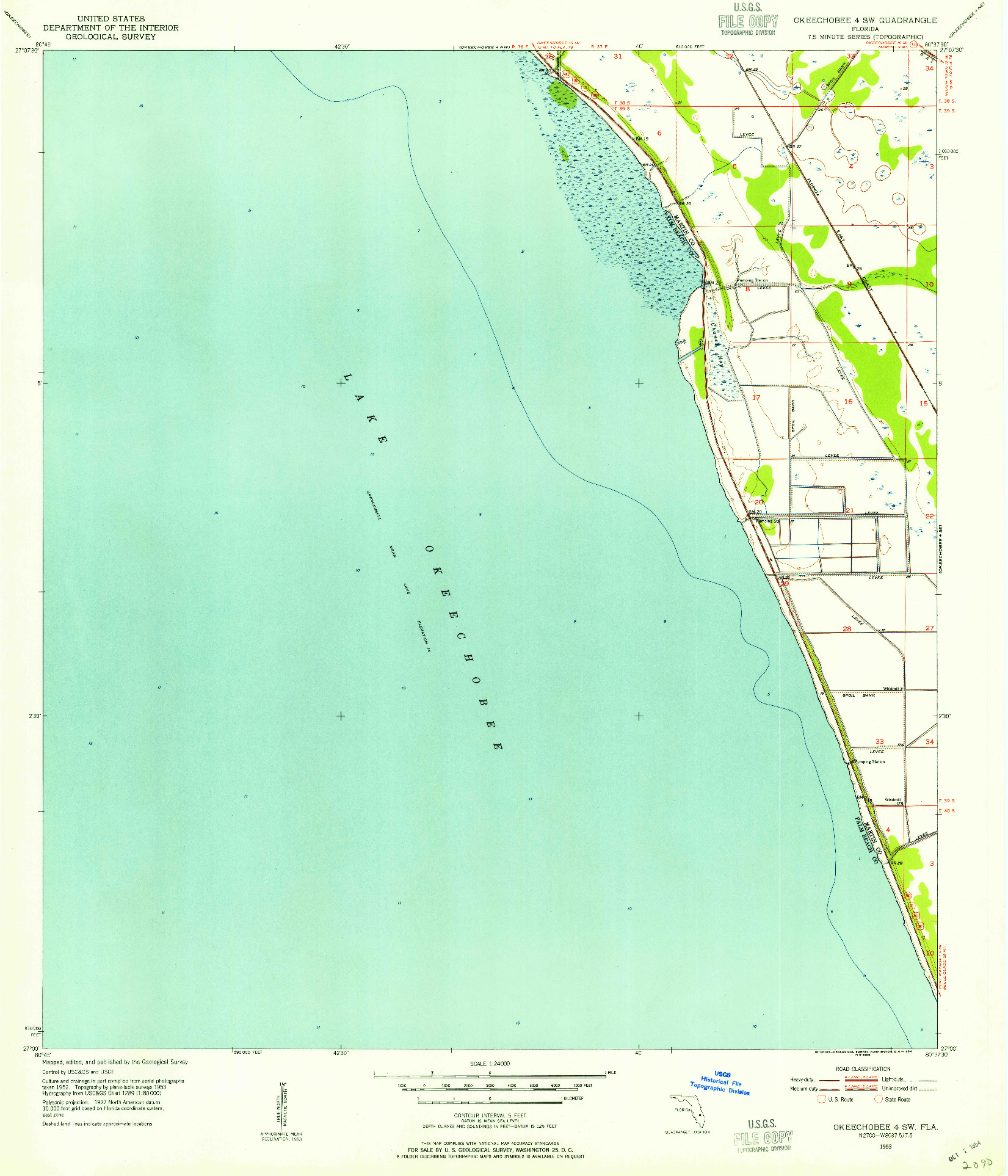 USGS 1:24000-SCALE QUADRANGLE FOR OKEECHOBEE 4 SW, FL 1953