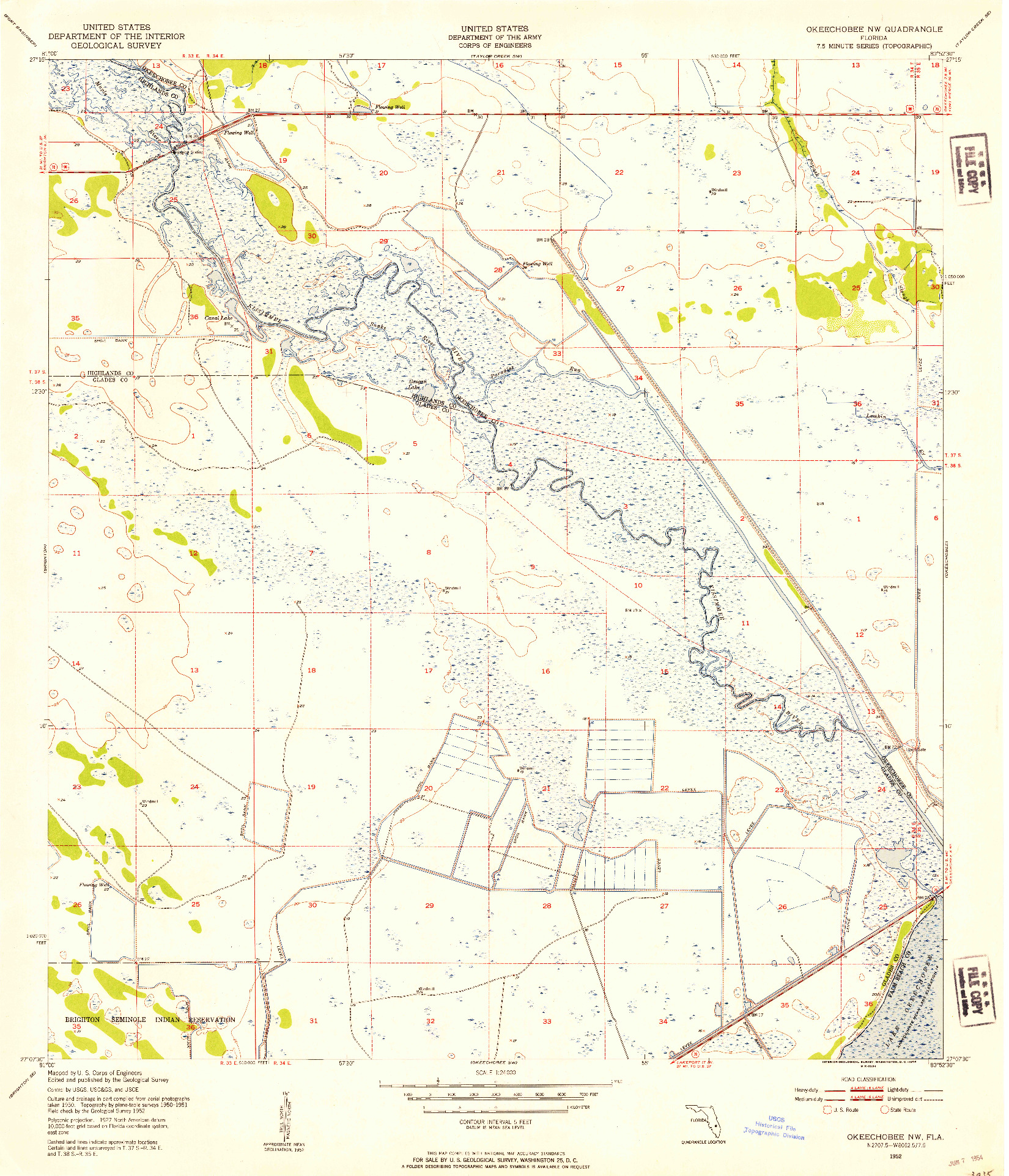 USGS 1:24000-SCALE QUADRANGLE FOR OKEECHOBEE NW, FL 1952