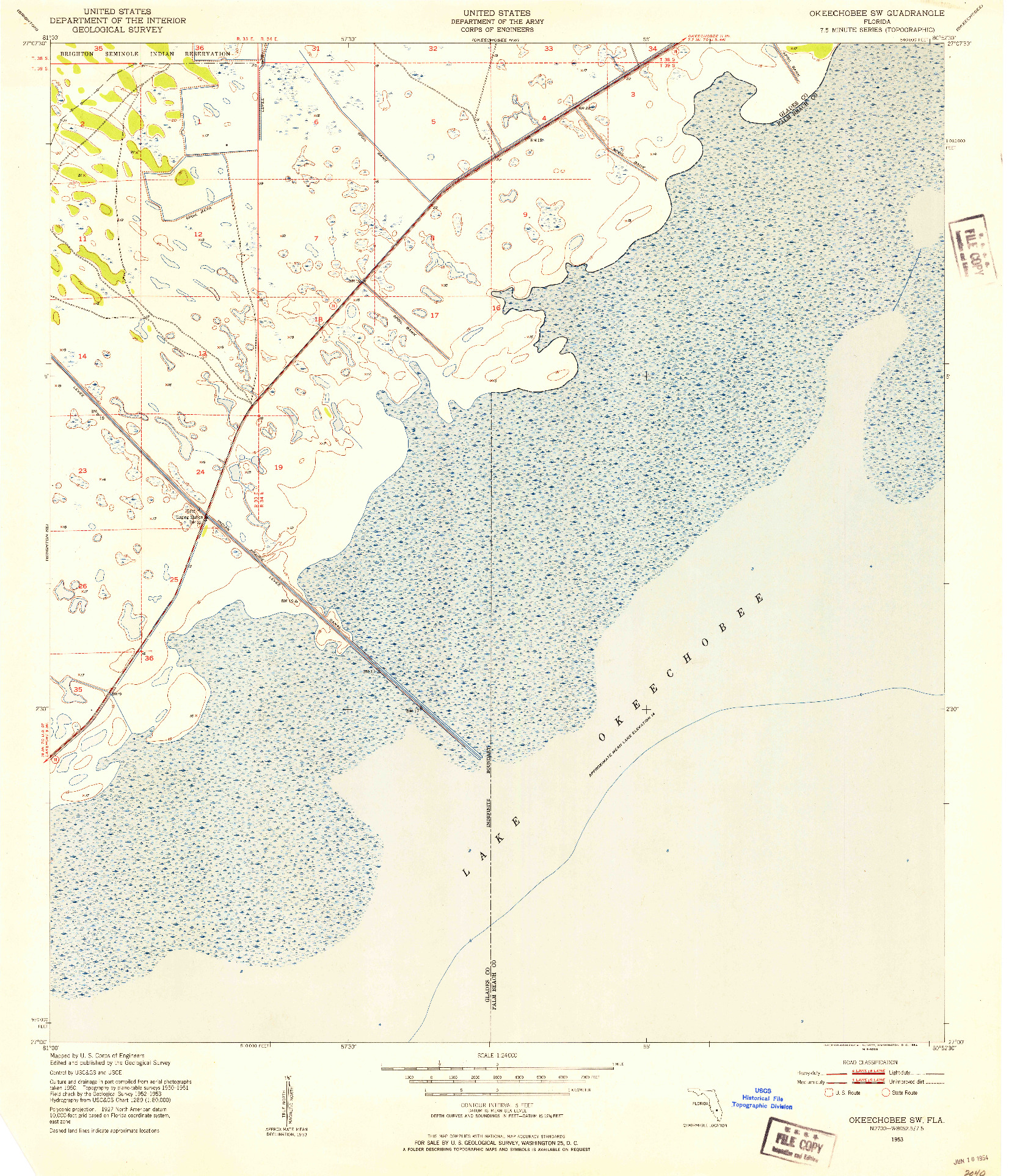 USGS 1:24000-SCALE QUADRANGLE FOR OKEECHOBEE SW, FL 1953