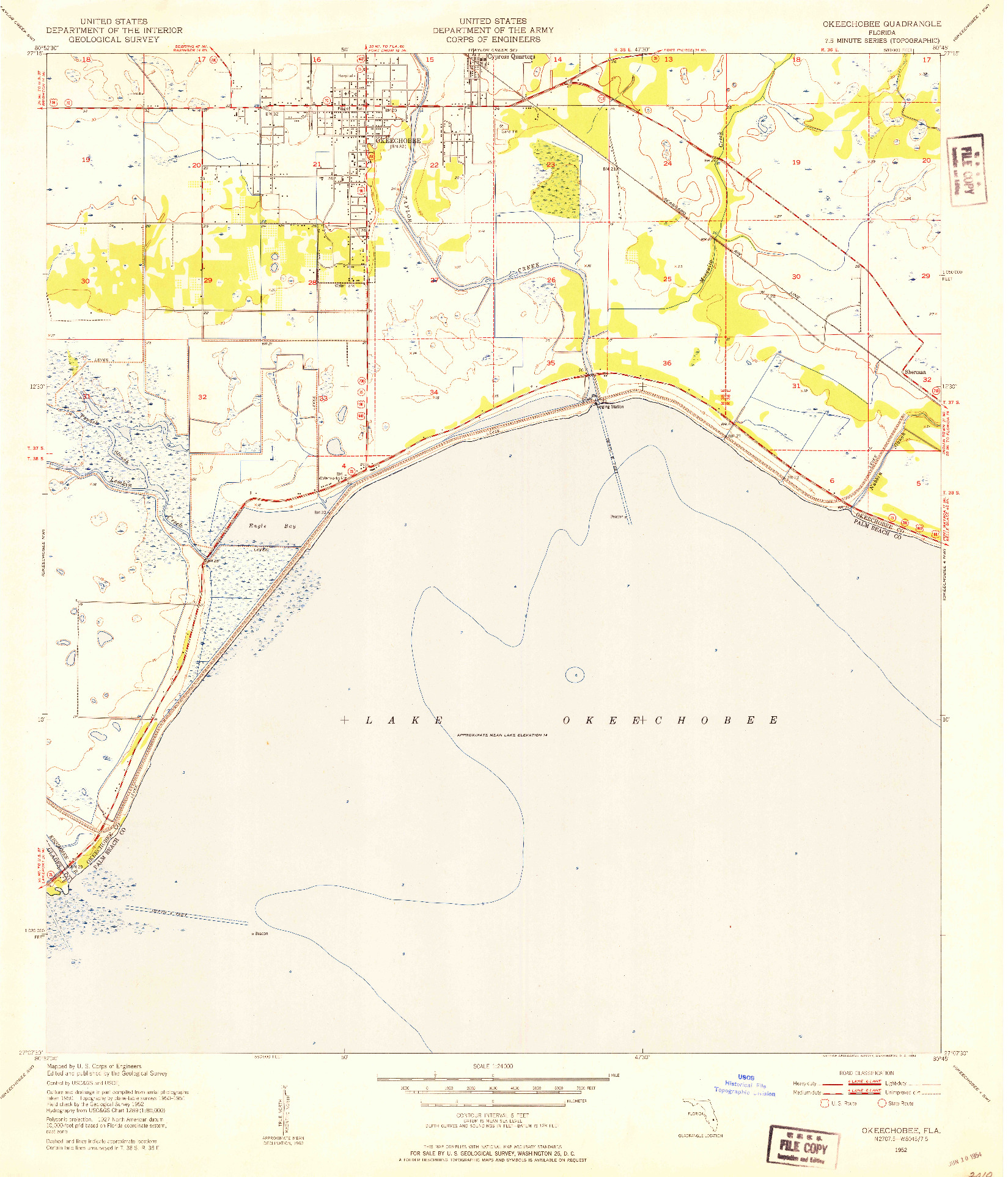 USGS 1:24000-SCALE QUADRANGLE FOR OKEECHOBEE, FL 1952