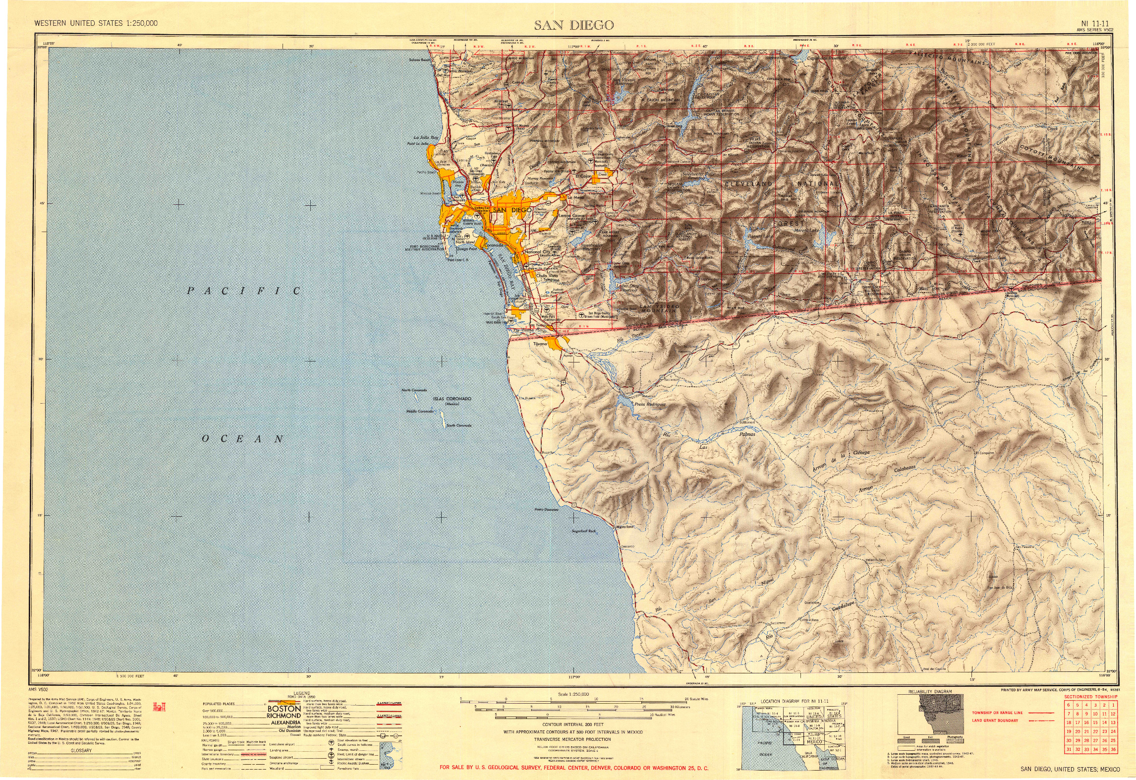 USGS 1:250000-SCALE QUADRANGLE FOR SAN DIEGO, CA 1954