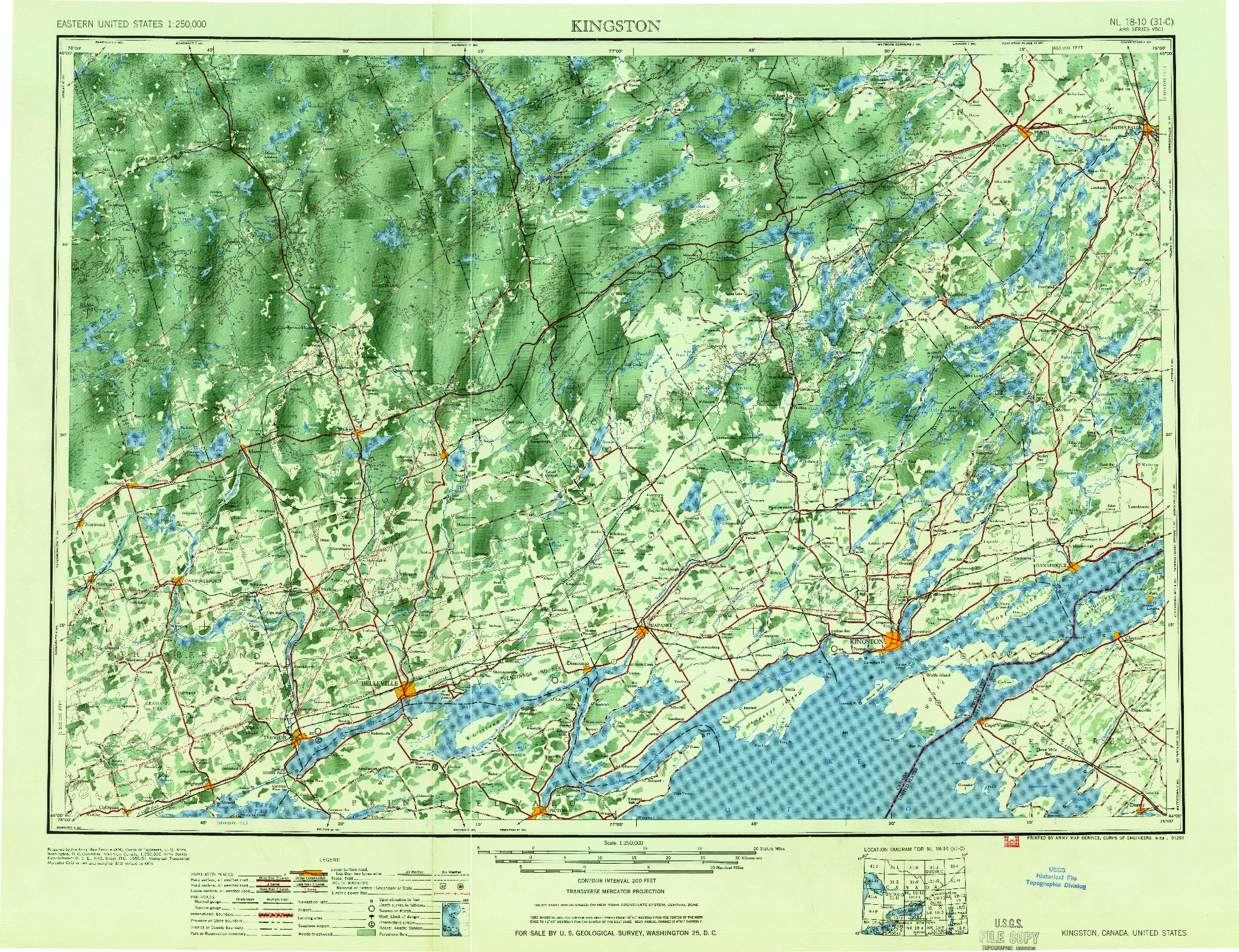 USGS 1:250000-SCALE QUADRANGLE FOR KINGSTON, NY 1954