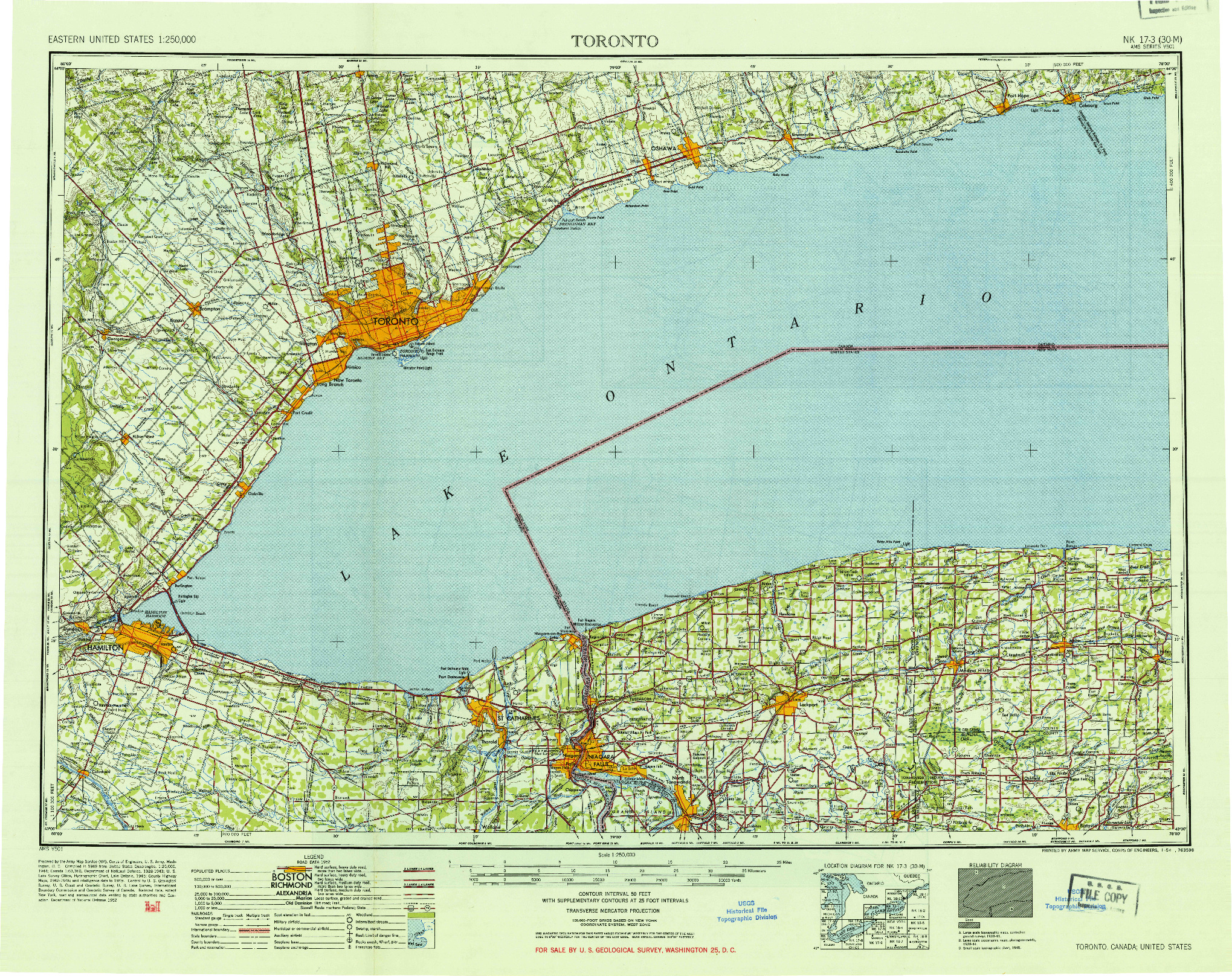 USGS 1:250000-SCALE QUADRANGLE FOR TORONTO, NY 1952