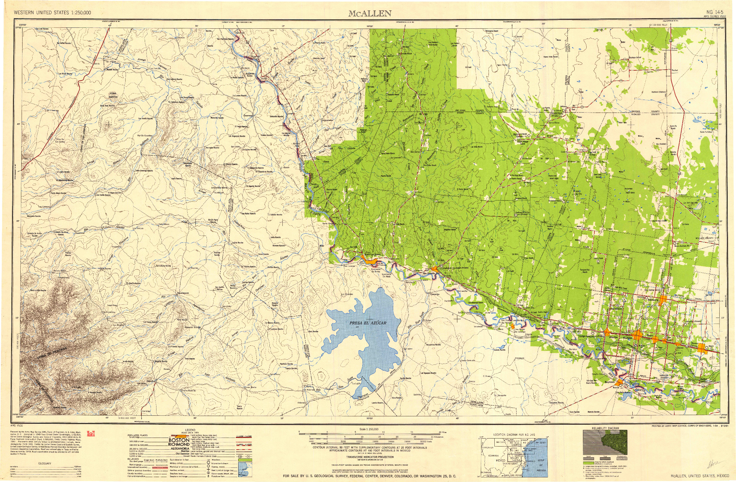 USGS 1:250000-SCALE QUADRANGLE FOR MCALLEN, TX 1954