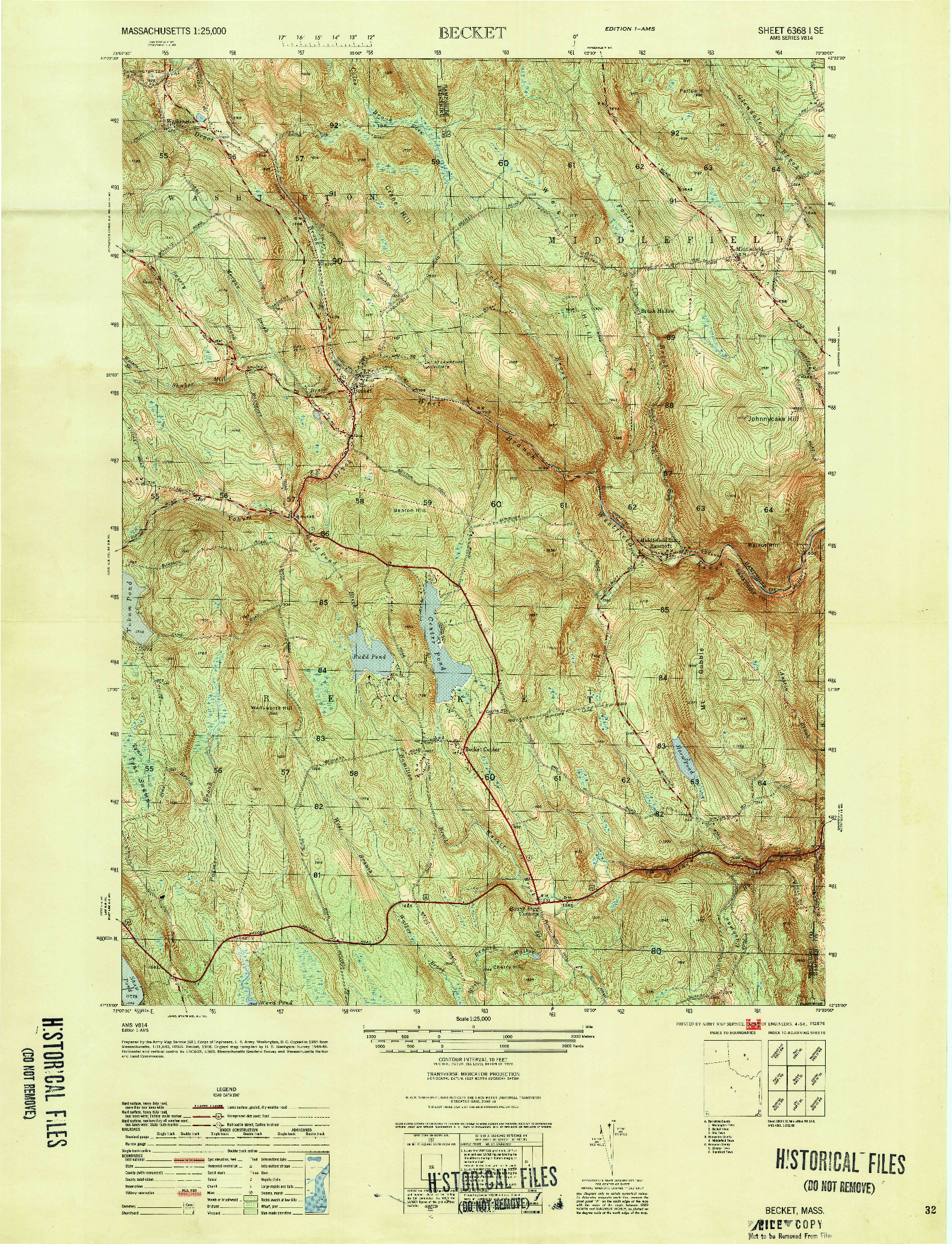 USGS 1:25000-SCALE QUADRANGLE FOR BECKET, MA 1954