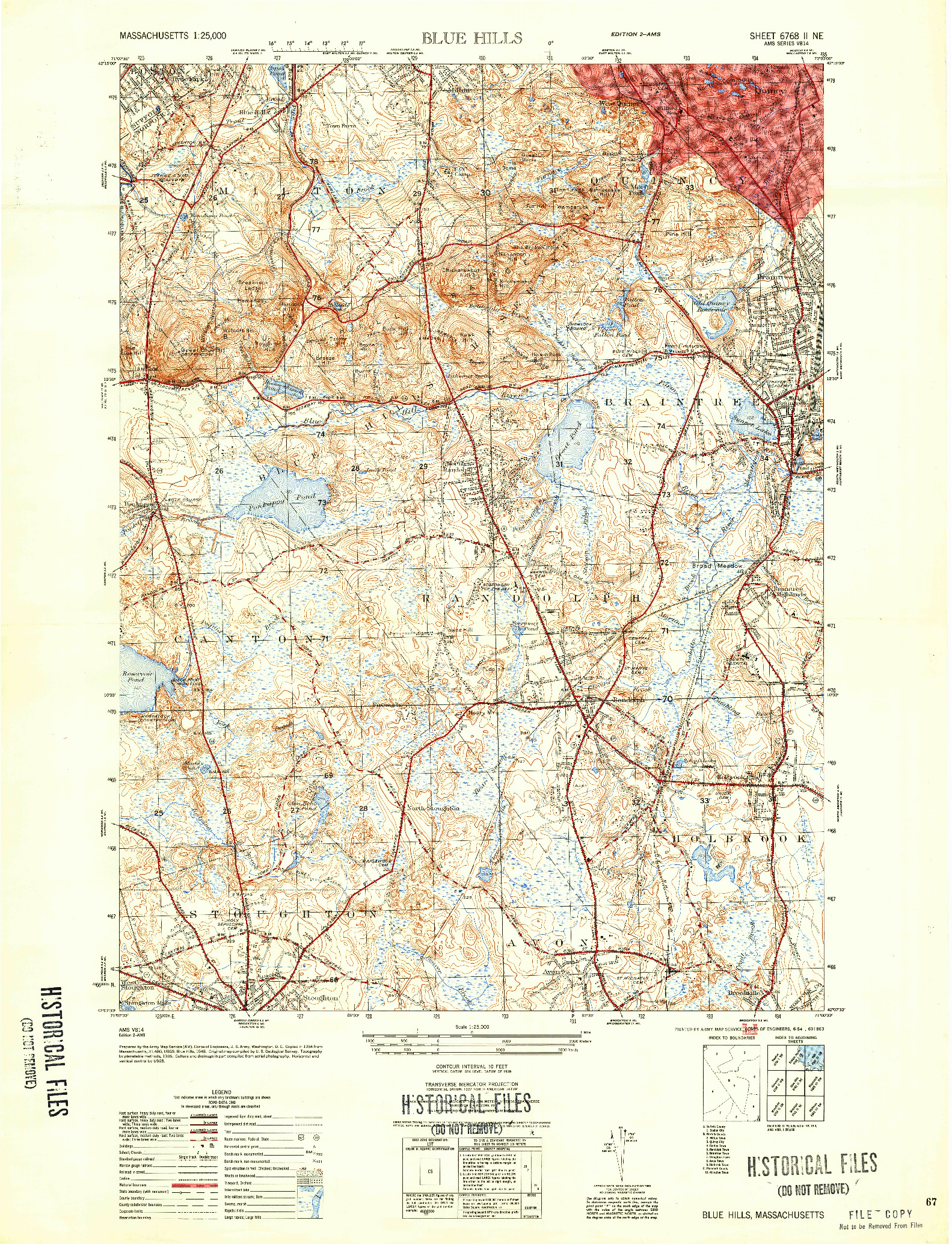 USGS 1:25000-SCALE QUADRANGLE FOR BLUE HILLS, MA 1954