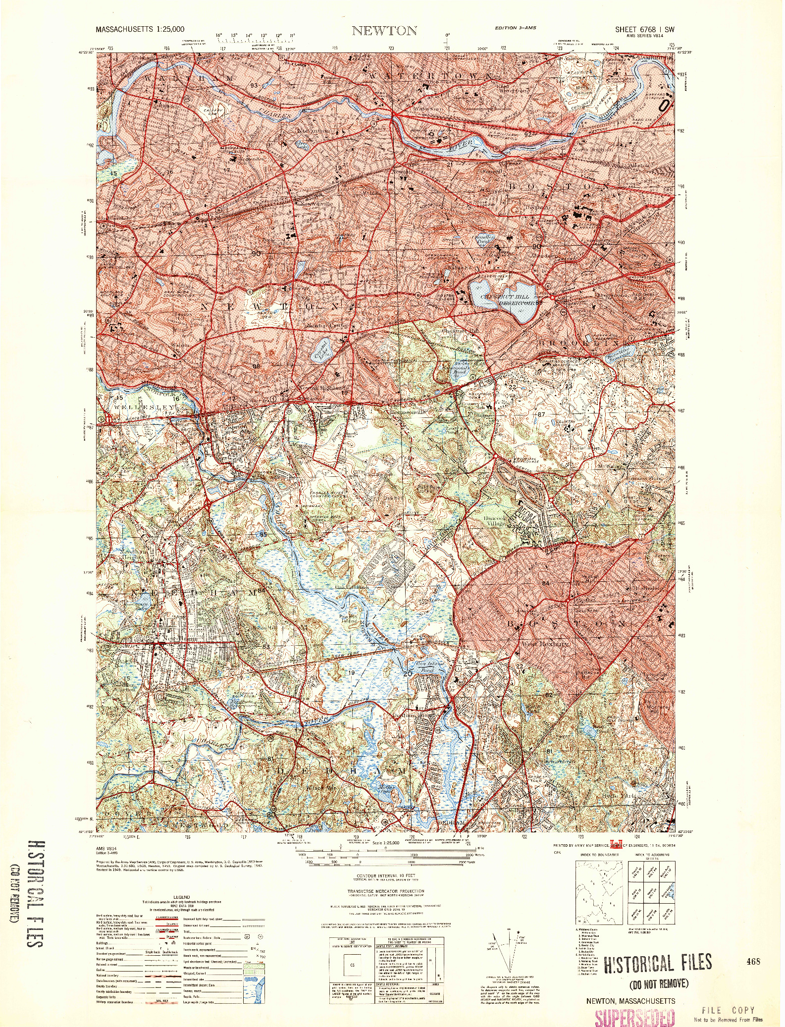USGS 1:25000-SCALE QUADRANGLE FOR NEWTON, MA 1954