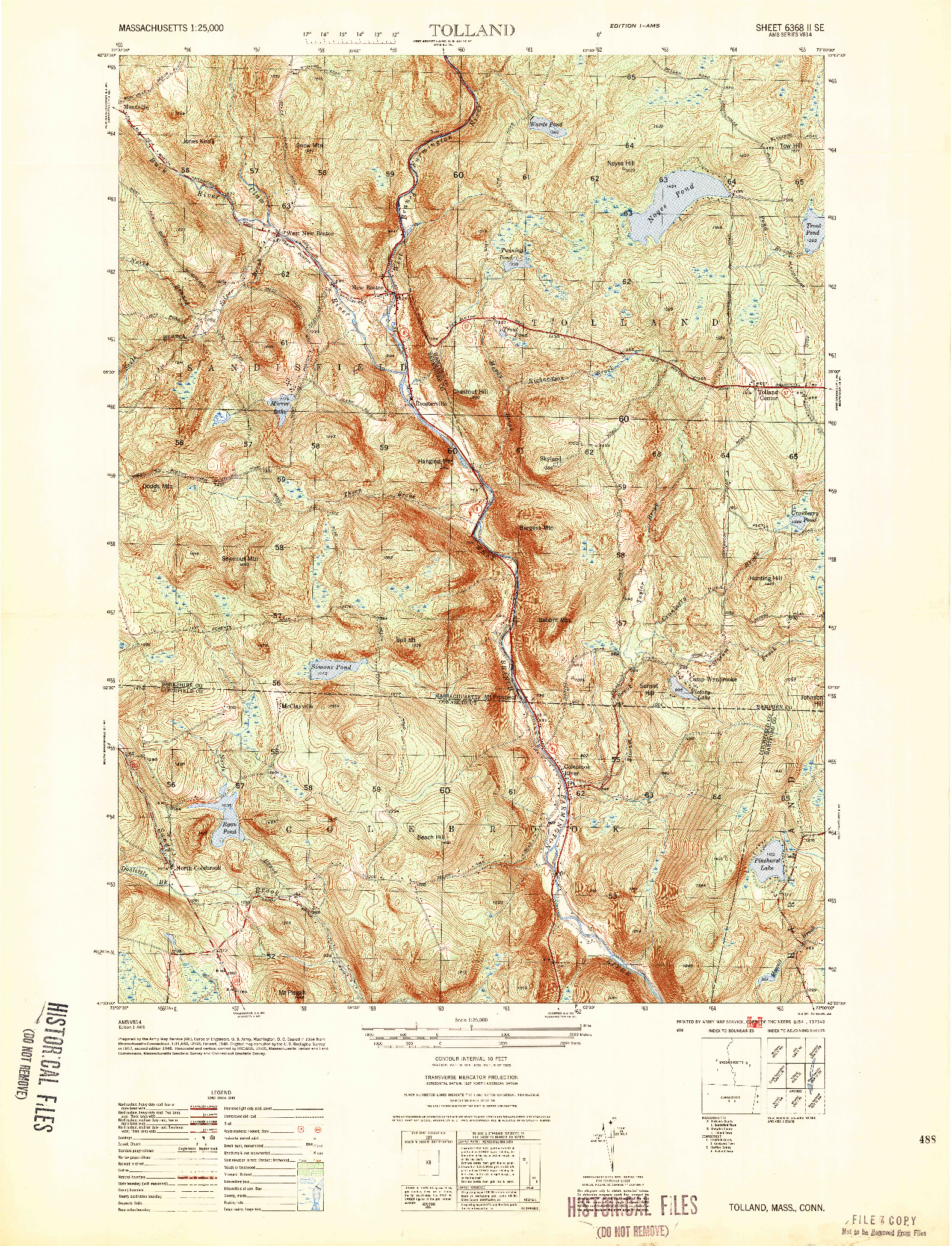 USGS 1:25000-SCALE QUADRANGLE FOR TOLLAND, MA 1954