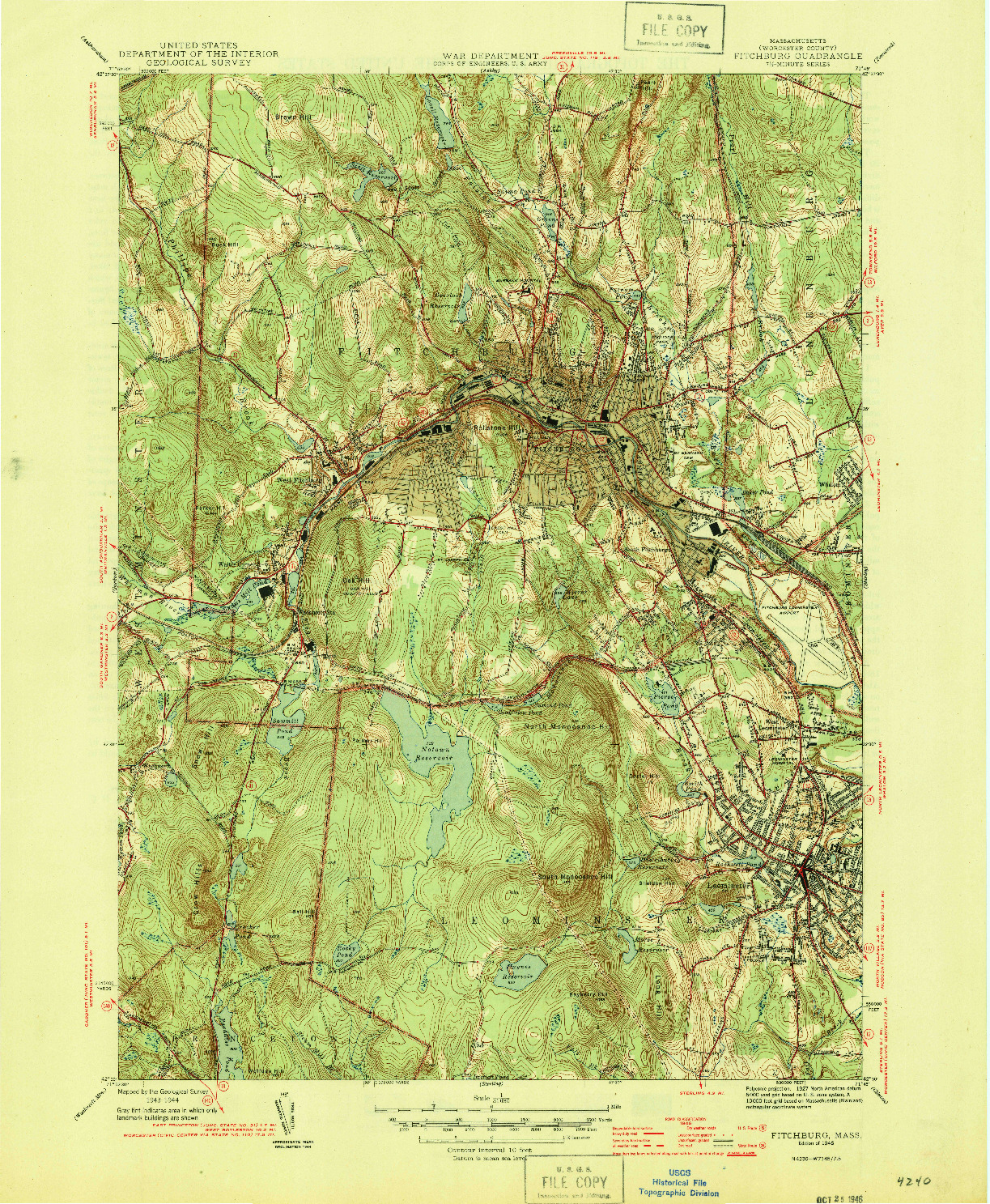USGS 1:31680-SCALE QUADRANGLE FOR FITCHBURG, MA 1946