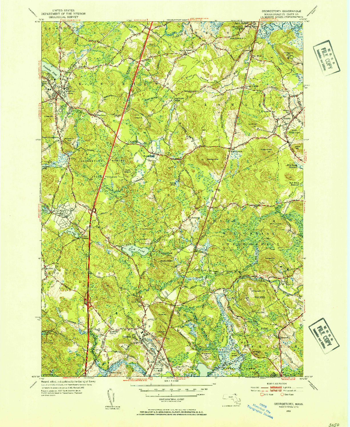 USGS 1:31680-SCALE QUADRANGLE FOR GEORGETOWN, MA 1953