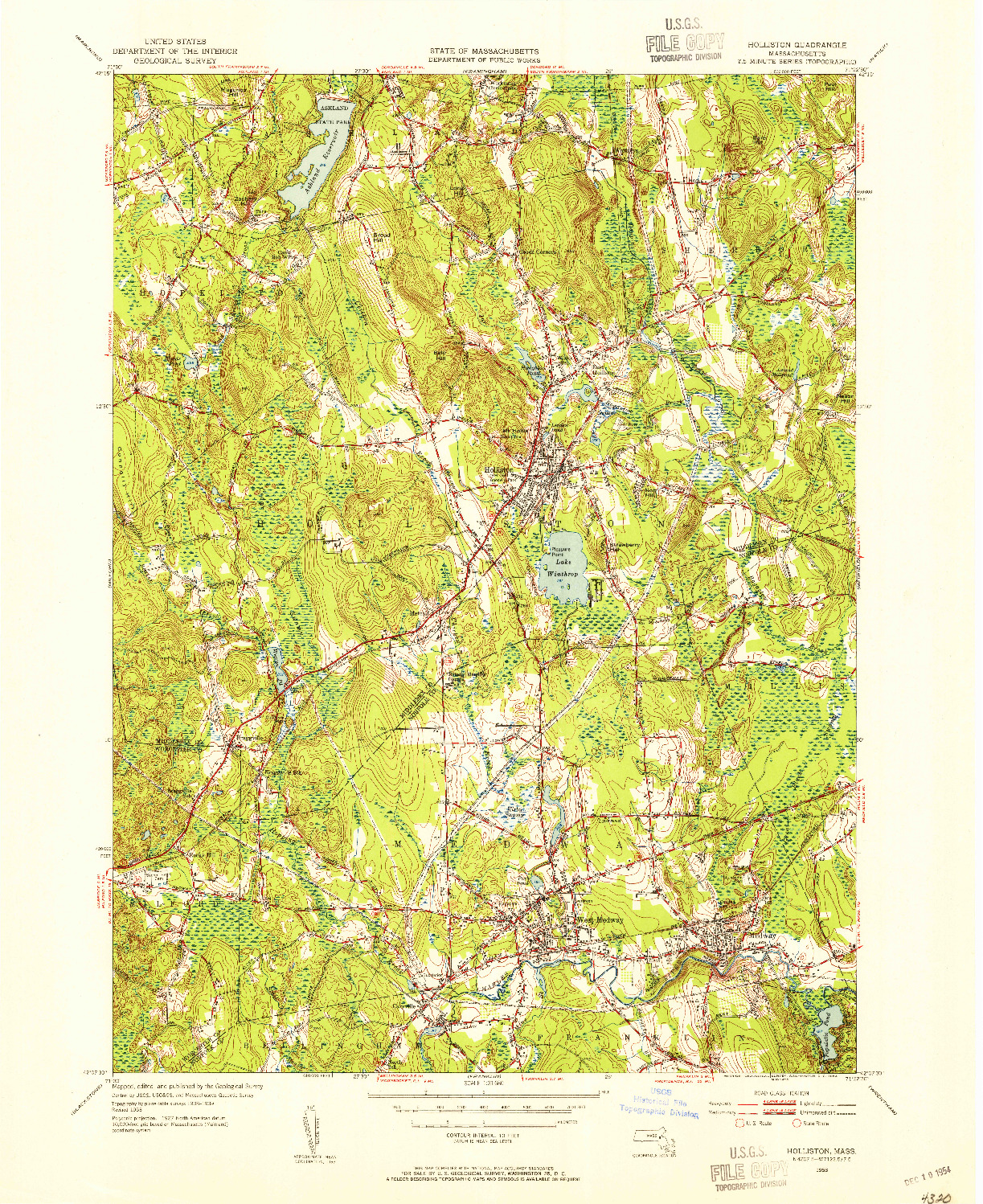 USGS 1:31680-SCALE QUADRANGLE FOR HOLLISTON, MA 1953