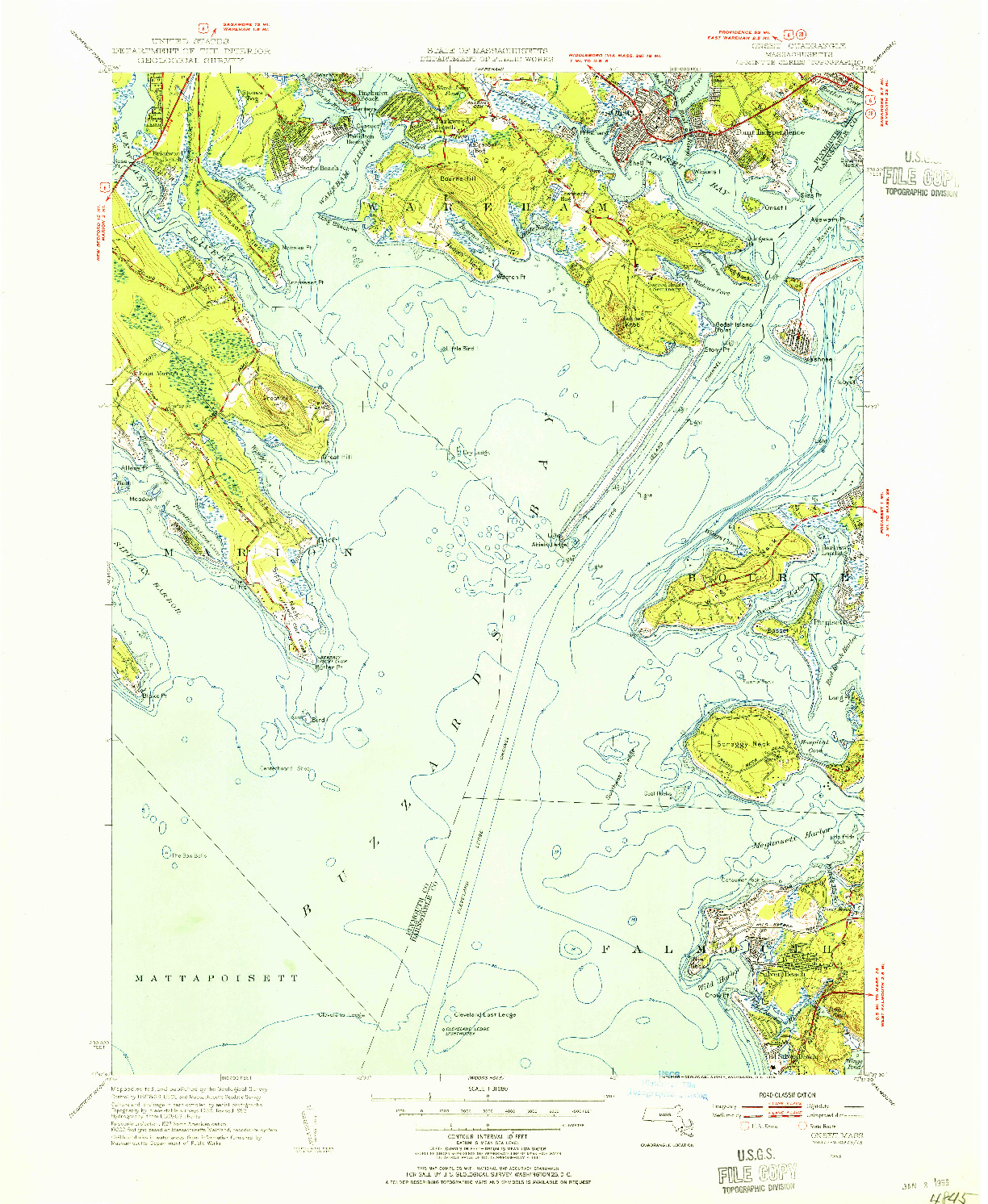 USGS 1:31680-SCALE QUADRANGLE FOR ONSET, MA 1953