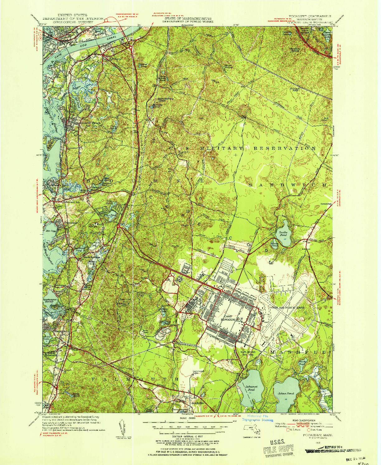 USGS 1:31680-SCALE QUADRANGLE FOR POCASSET, MA 1953