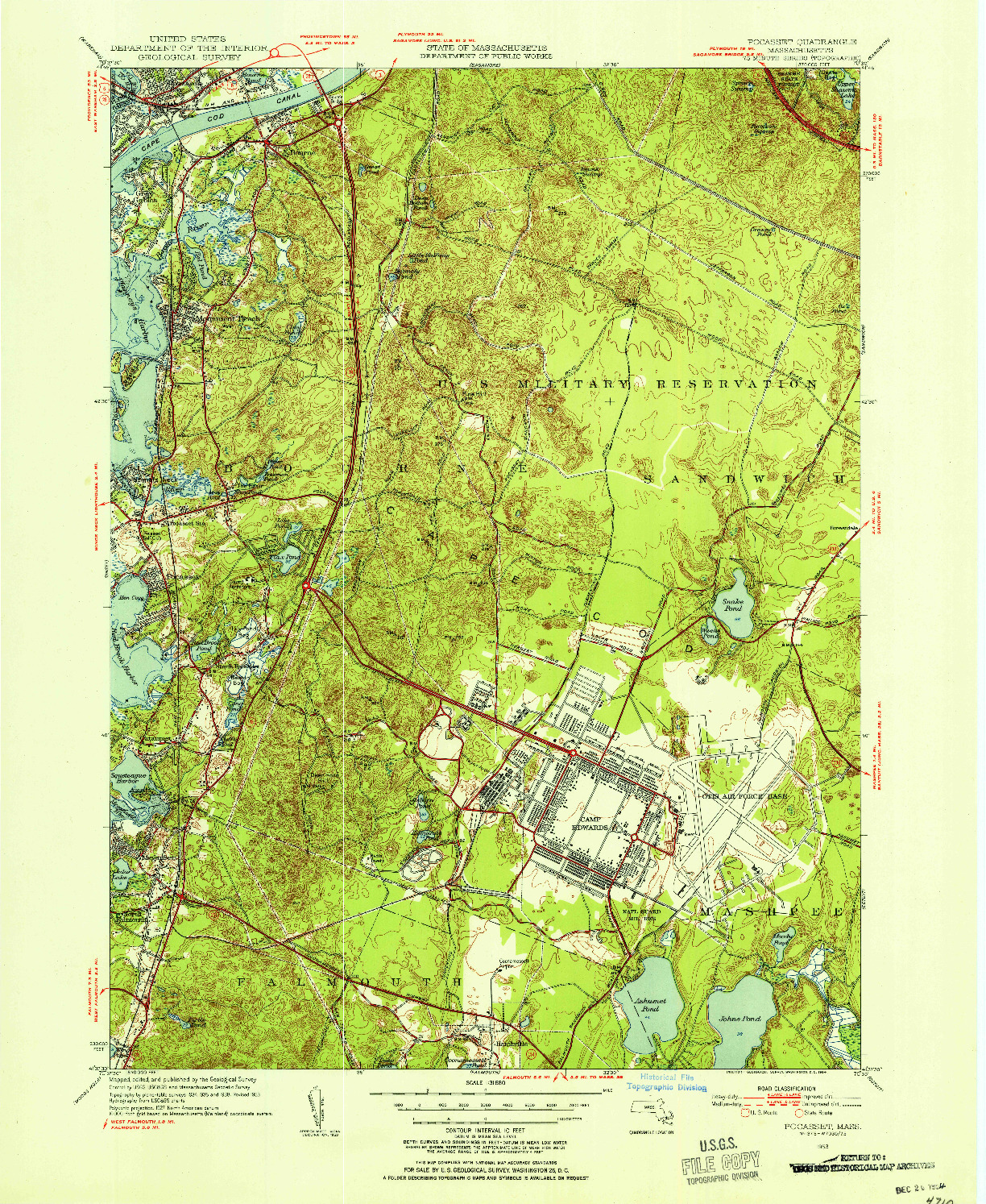 USGS 1:31680-SCALE QUADRANGLE FOR POCASSET, MA 1953