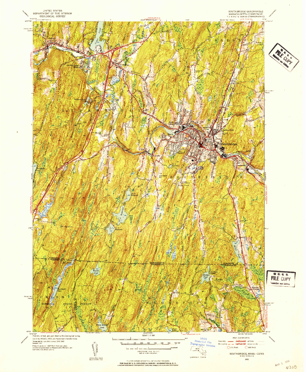 USGS 1:31680-SCALE QUADRANGLE FOR SOUTHBRIDGE, MA 1952