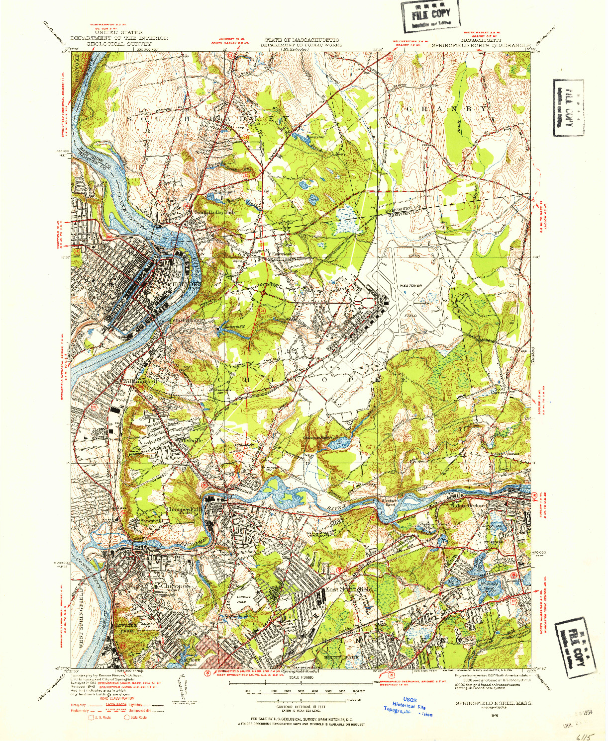 USGS 1:31680-SCALE QUADRANGLE FOR SPRINGFIELD NORTH, MA 1946