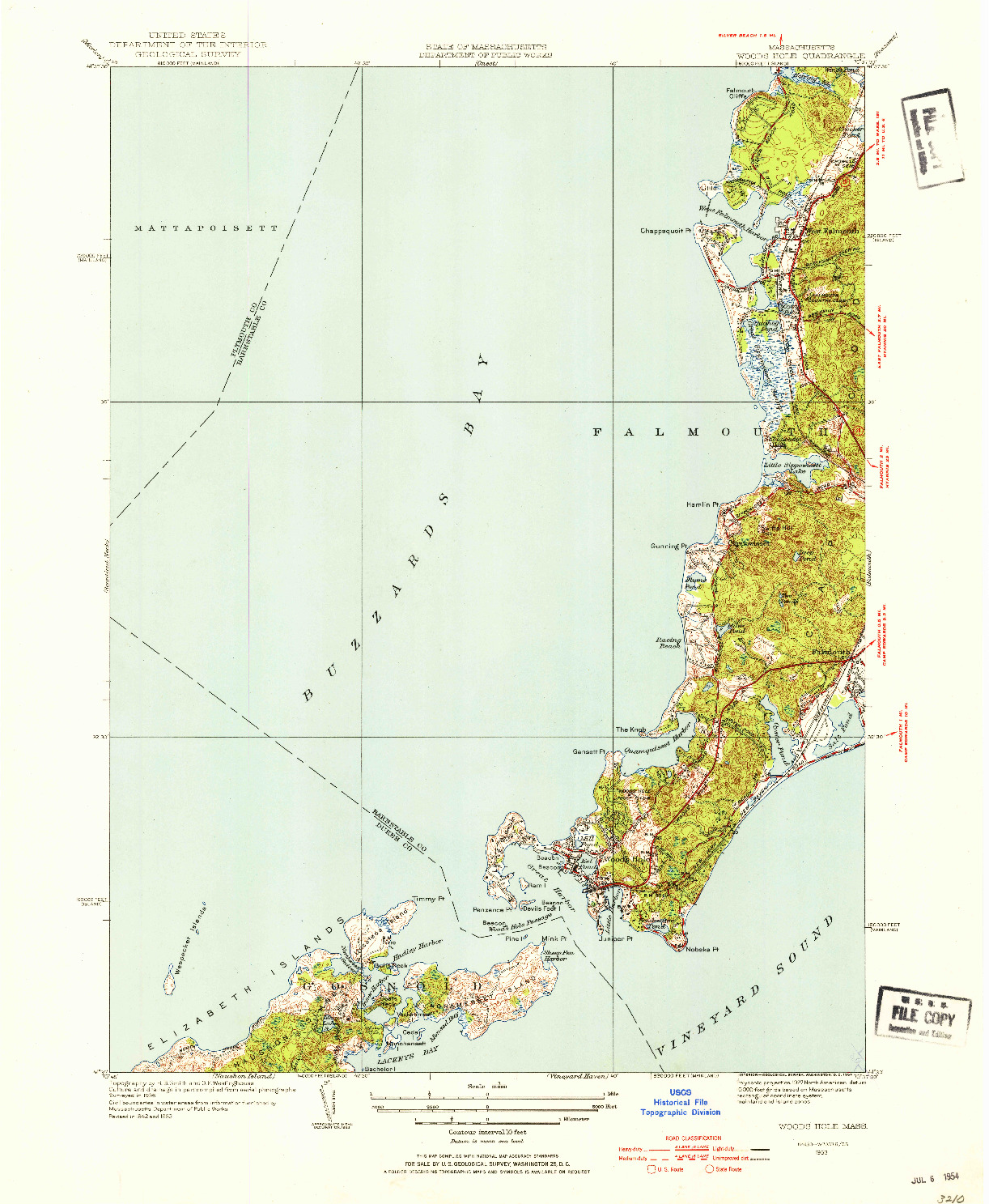 USGS 1:31680-SCALE QUADRANGLE FOR WOODS HOLE, MA 1953