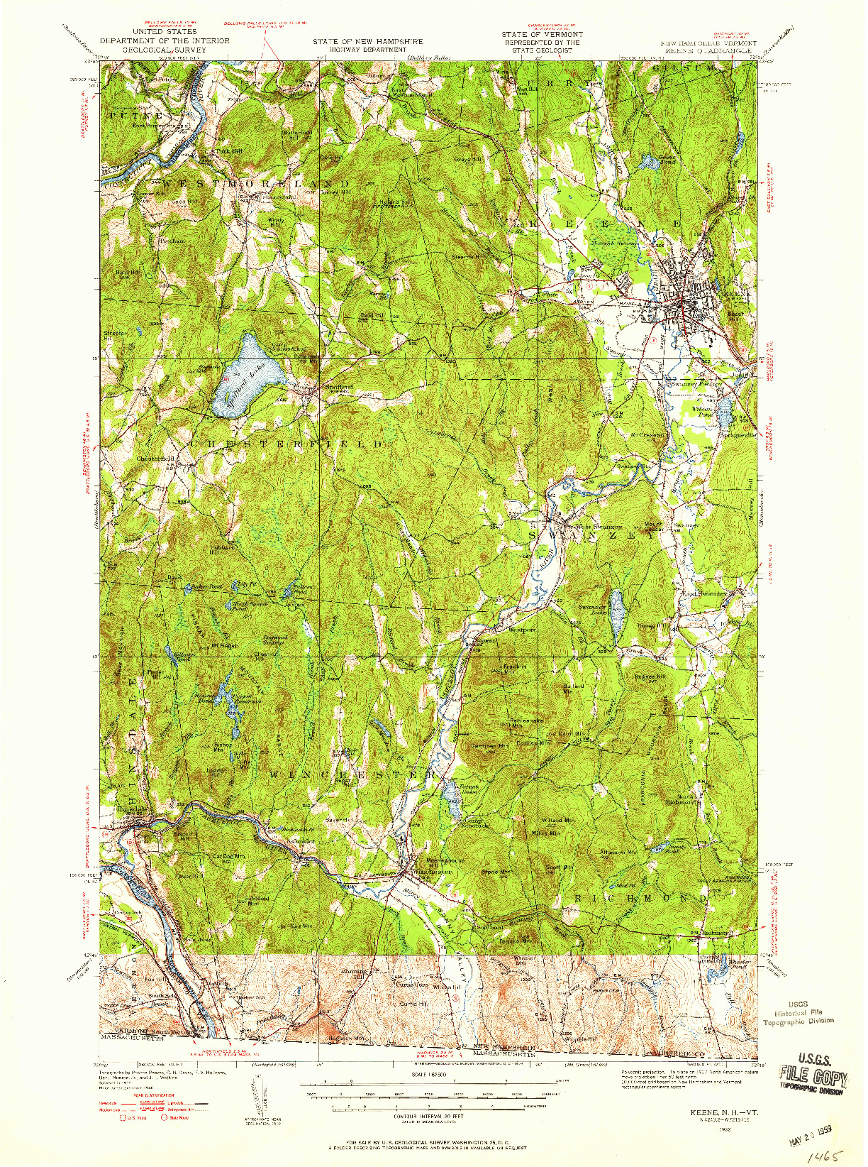 USGS 1:62500-SCALE QUADRANGLE FOR KEENE, NH 1932