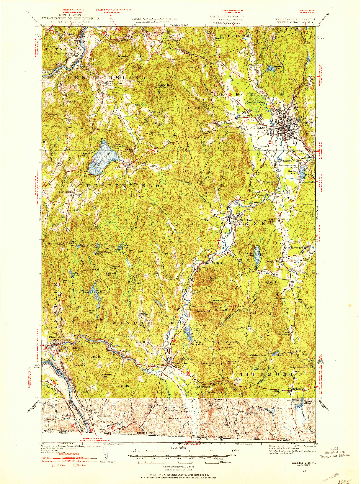 USGS 1:62500-SCALE QUADRANGLE FOR KEENE, NH 1932