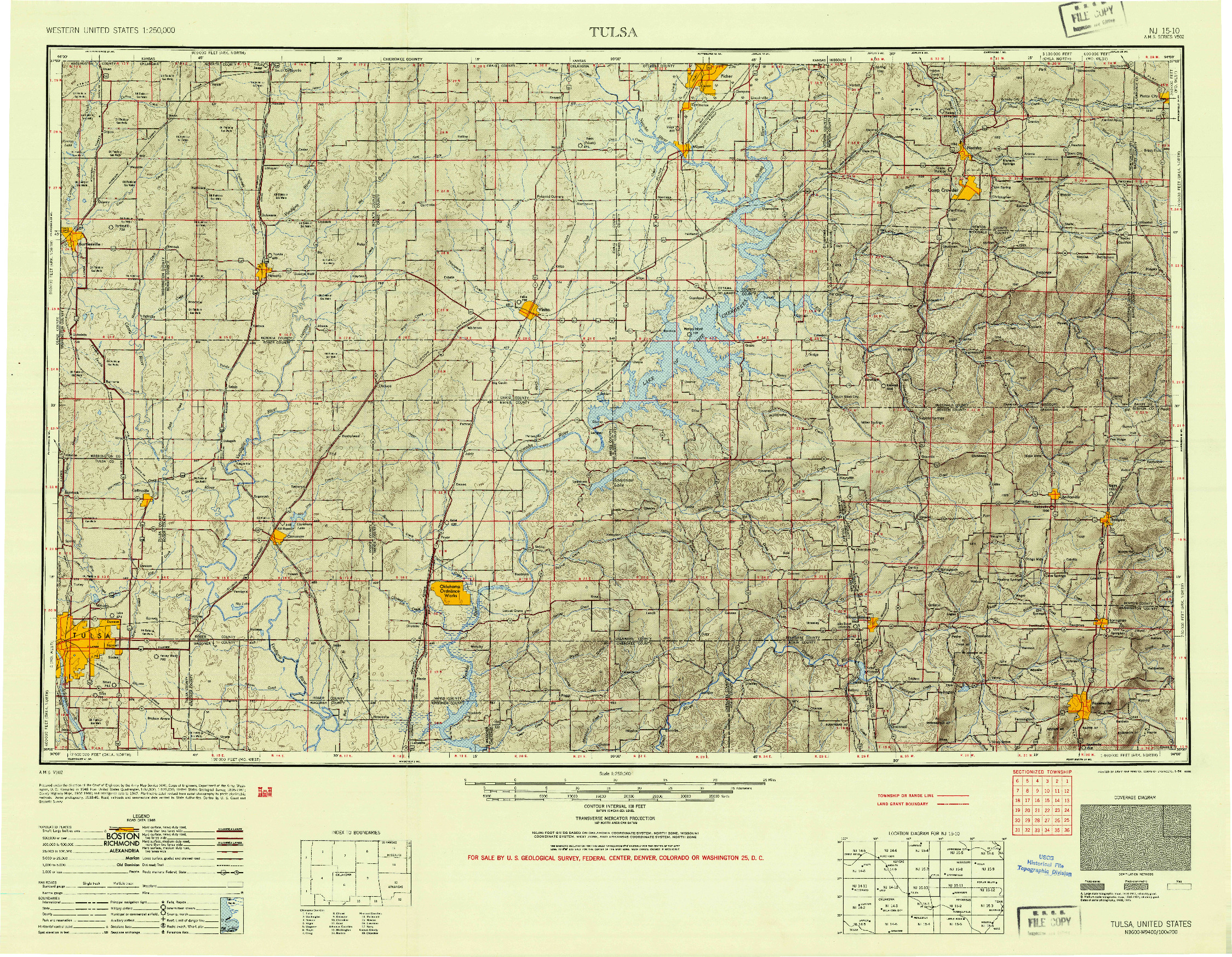 USGS 1:250000-SCALE QUADRANGLE FOR TULSA, OK 1954