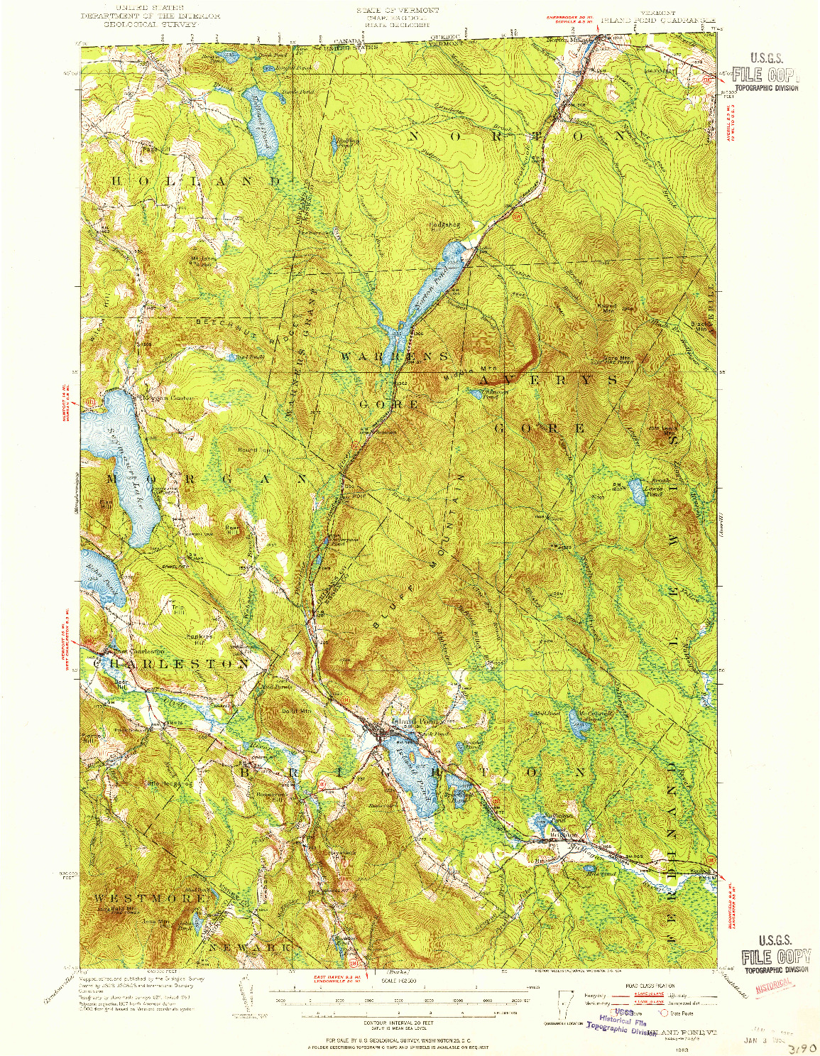USGS 1:62500-SCALE QUADRANGLE FOR ISLAND POND, VT 1953