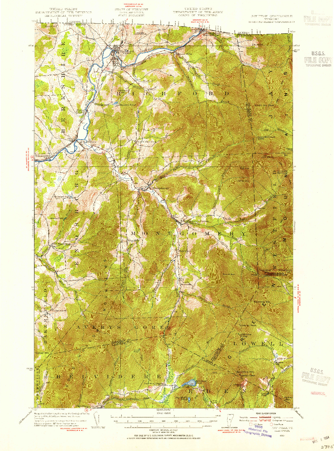 USGS 1:62500-SCALE QUADRANGLE FOR JAY PEAK, VT 1953