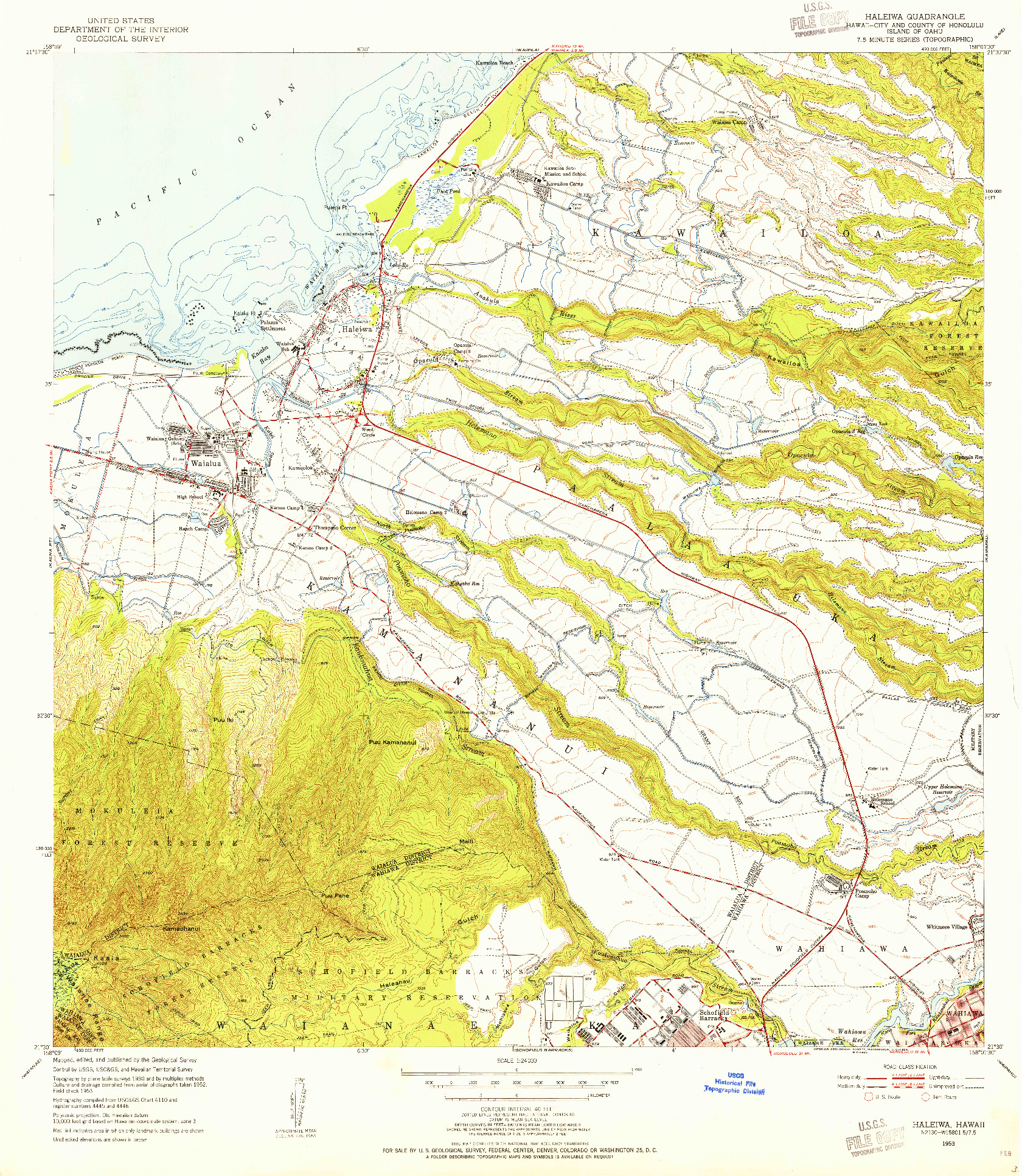 USGS 1:24000-SCALE QUADRANGLE FOR HALEIWA, HI 1953