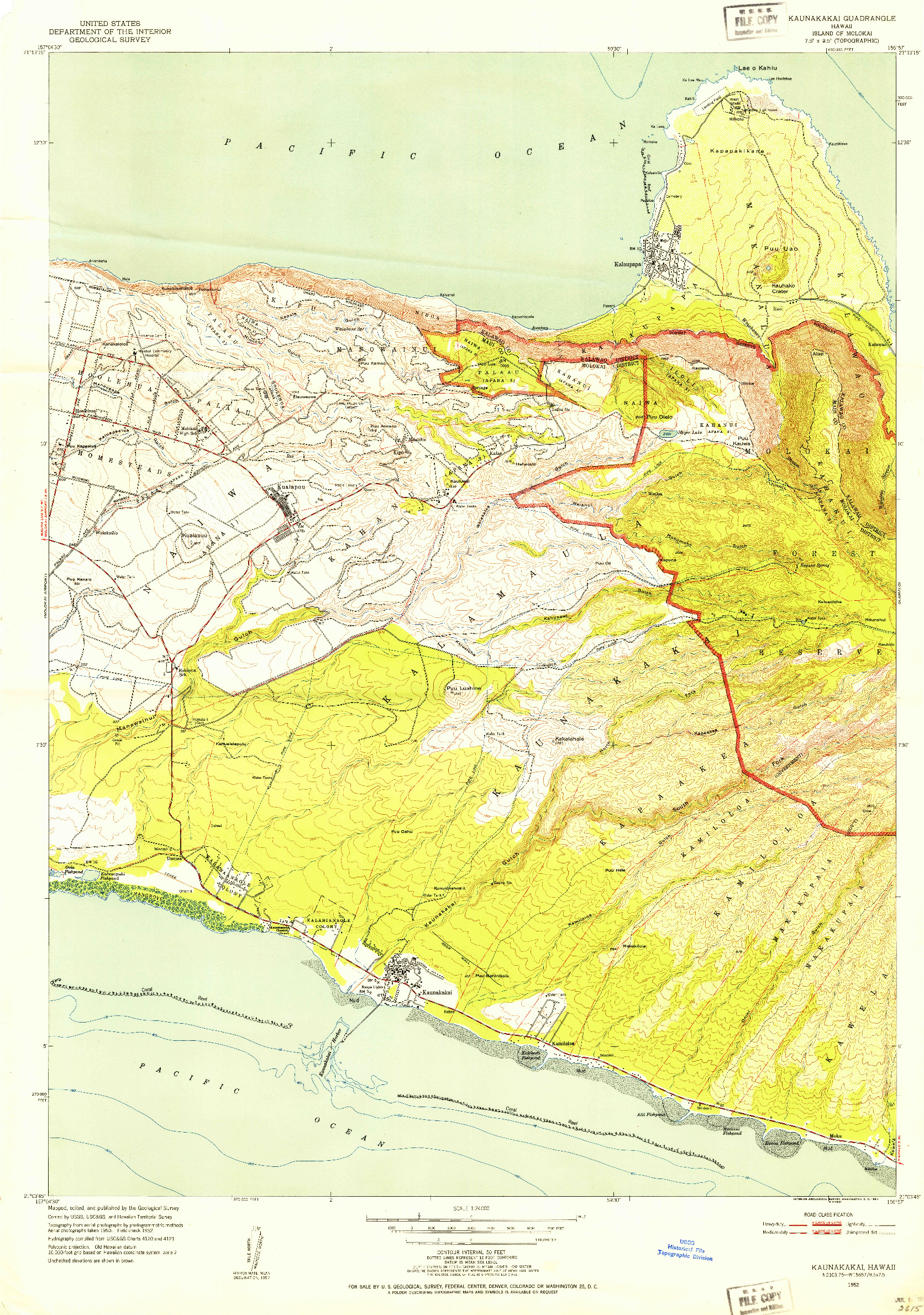 USGS 1:24000-SCALE QUADRANGLE FOR KAUNAKAKAI, HI 1952