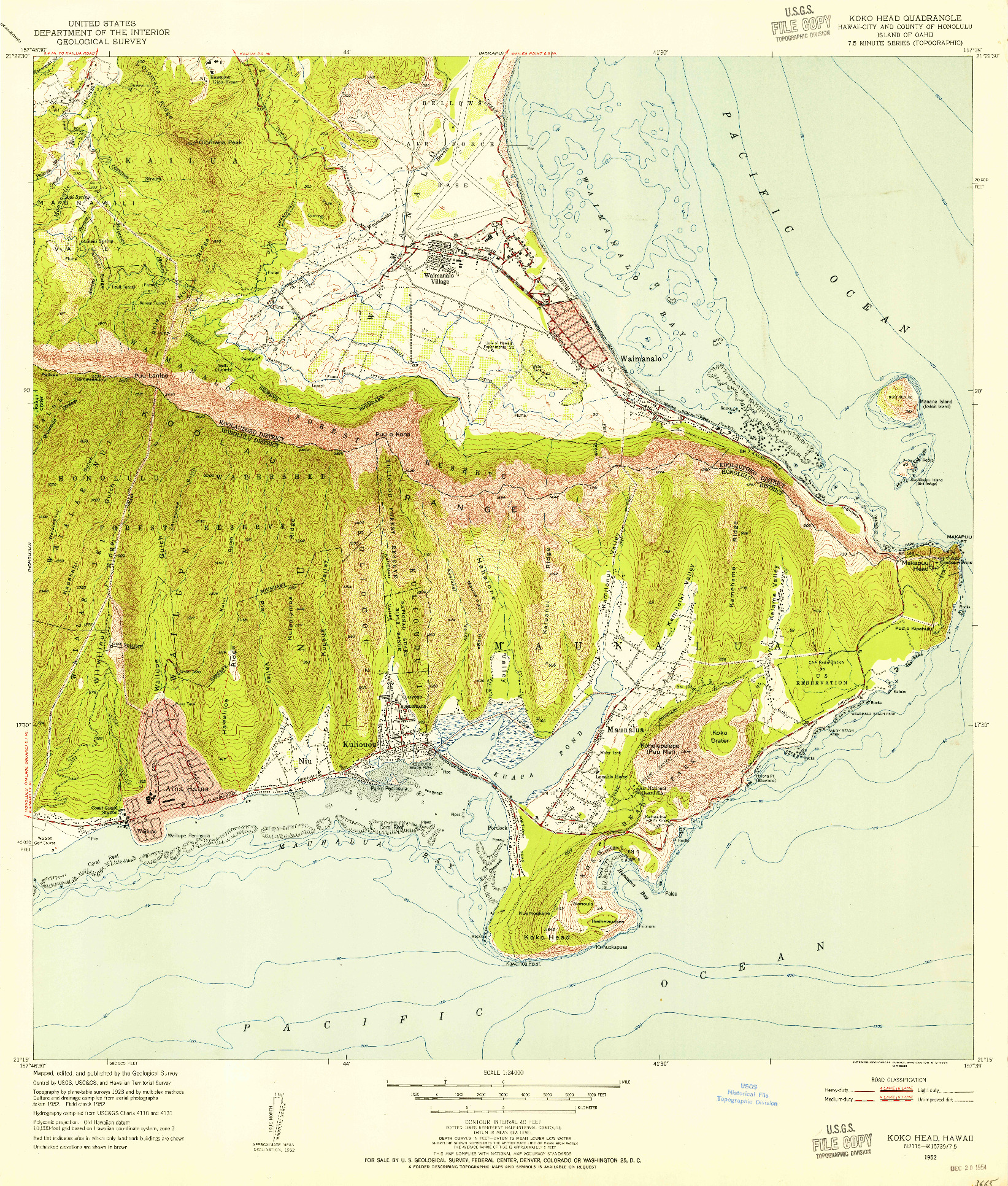 USGS 1:24000-SCALE QUADRANGLE FOR KOKO HEAD, HI 1952