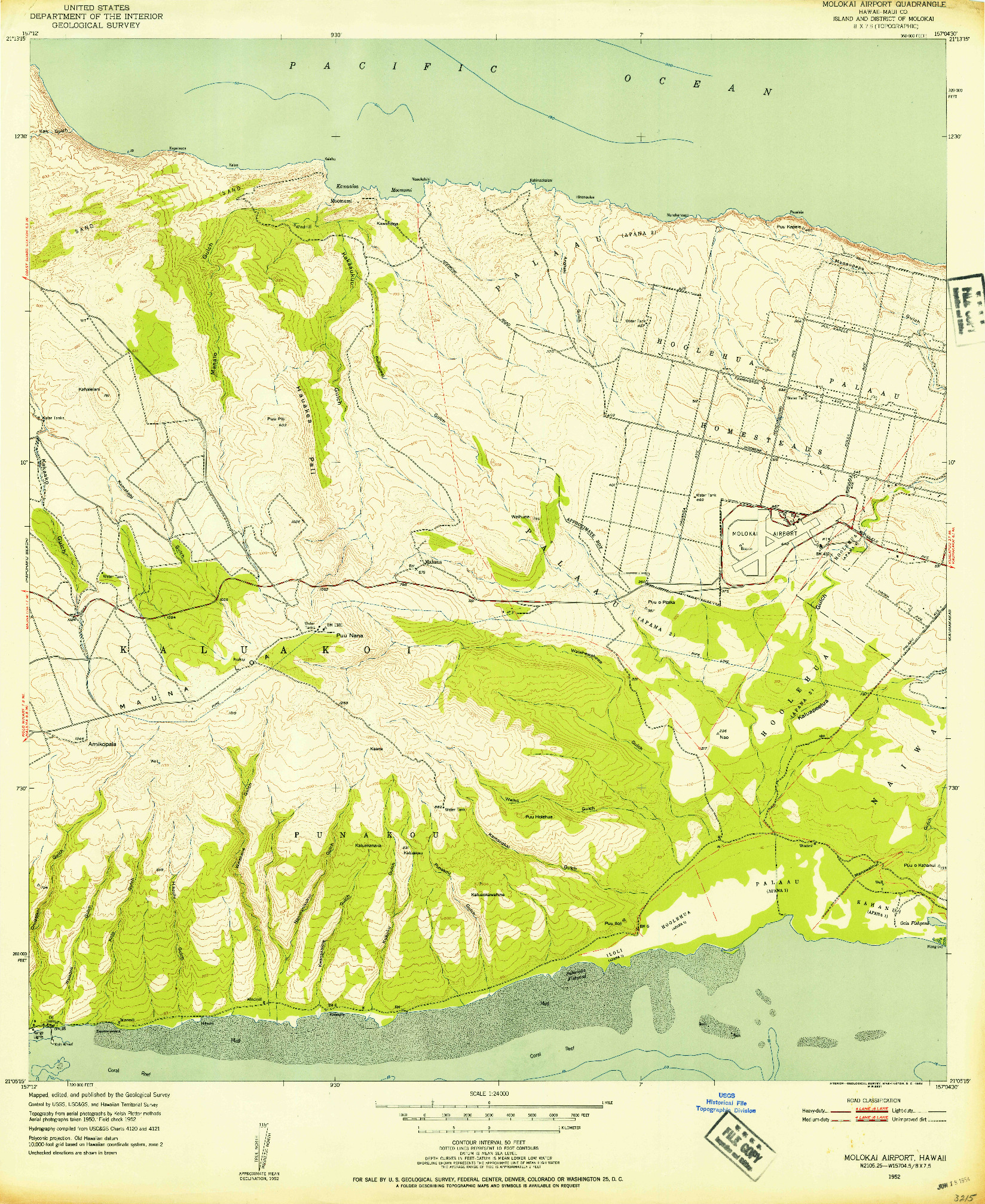 USGS 1:24000-SCALE QUADRANGLE FOR MOLOKAI AIRPORT, HI 1952