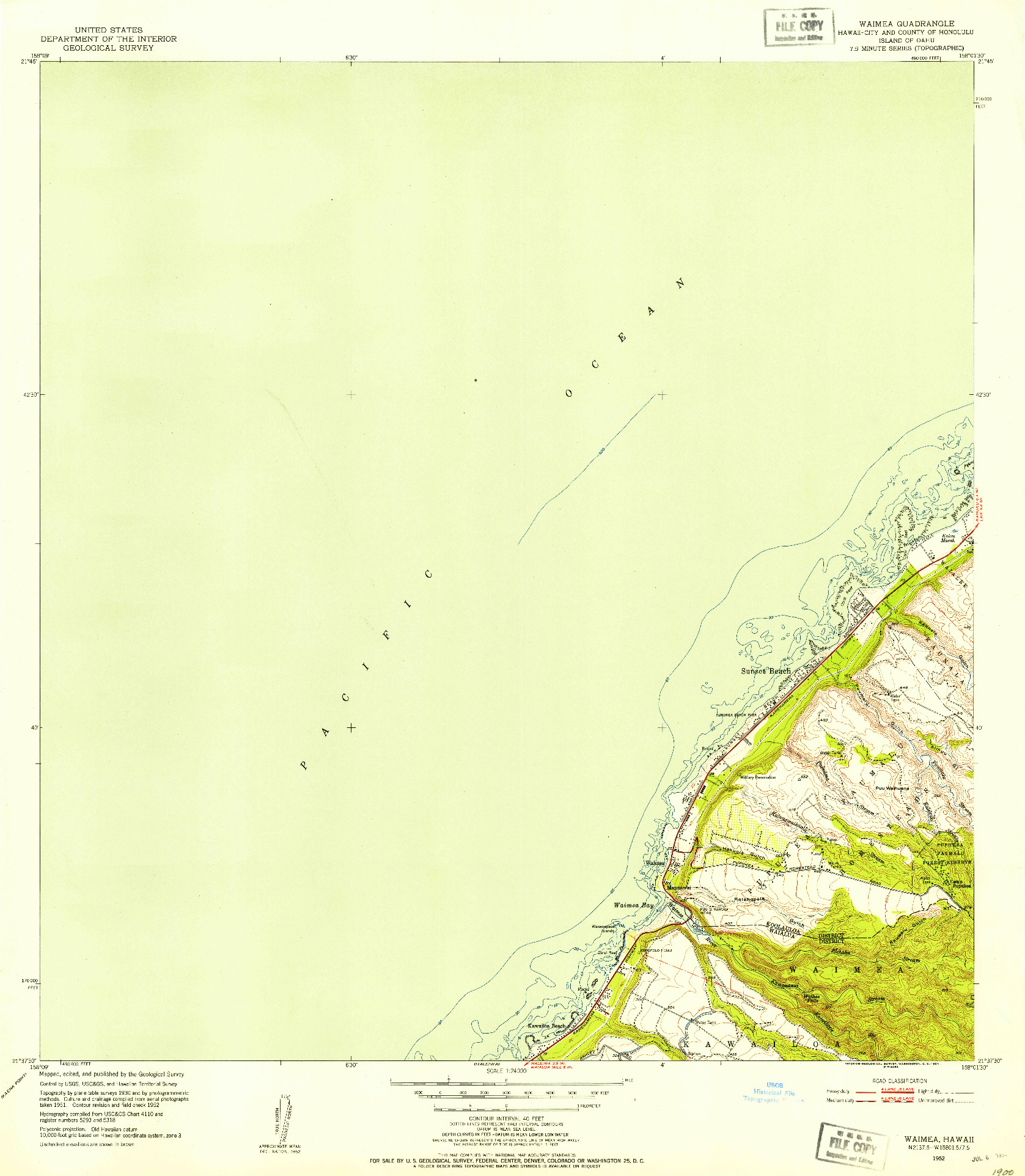 USGS 1:24000-SCALE QUADRANGLE FOR WAIMEA, HI 1952