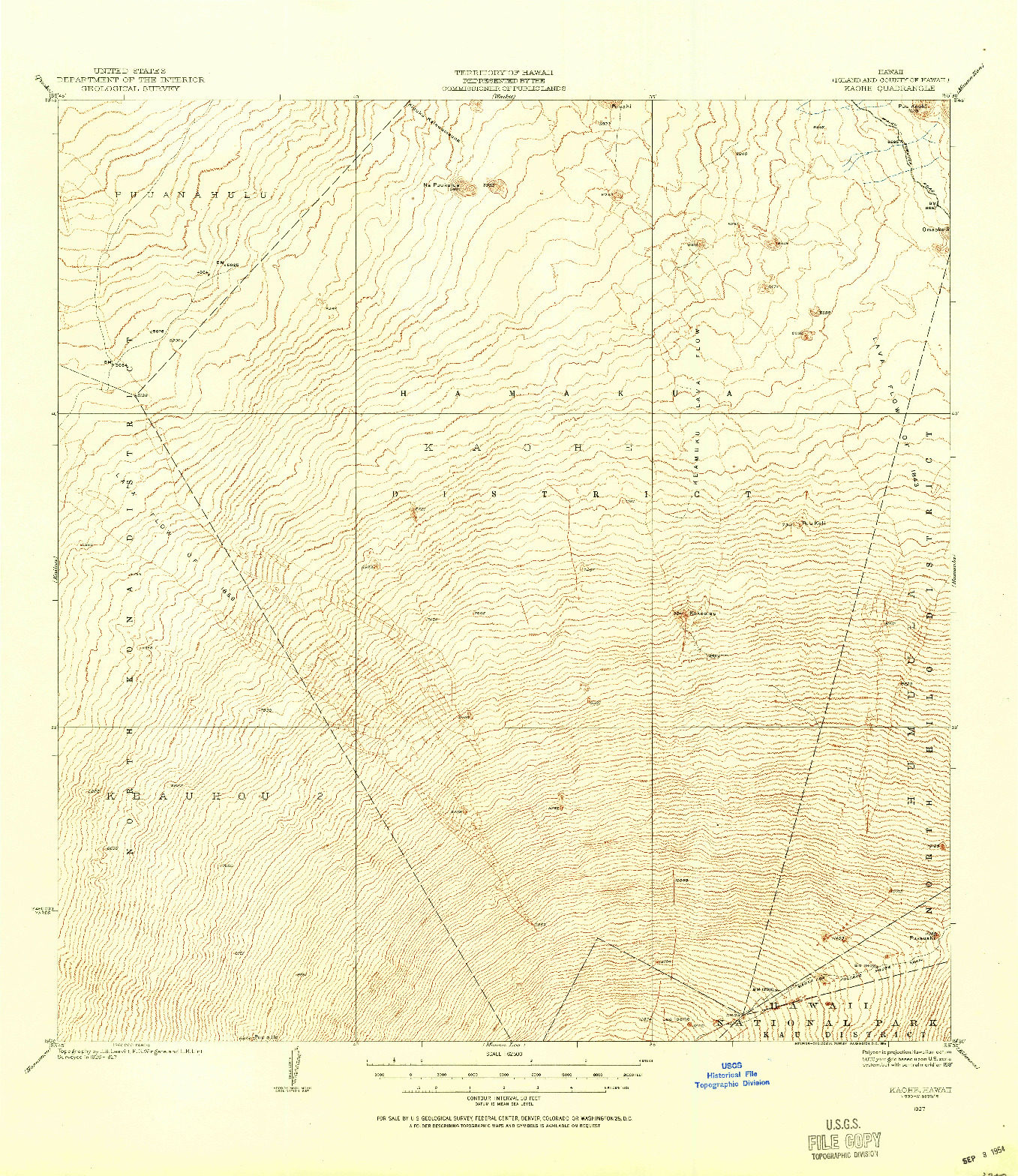 USGS 1:62500-SCALE QUADRANGLE FOR KAOHE, HI 1927