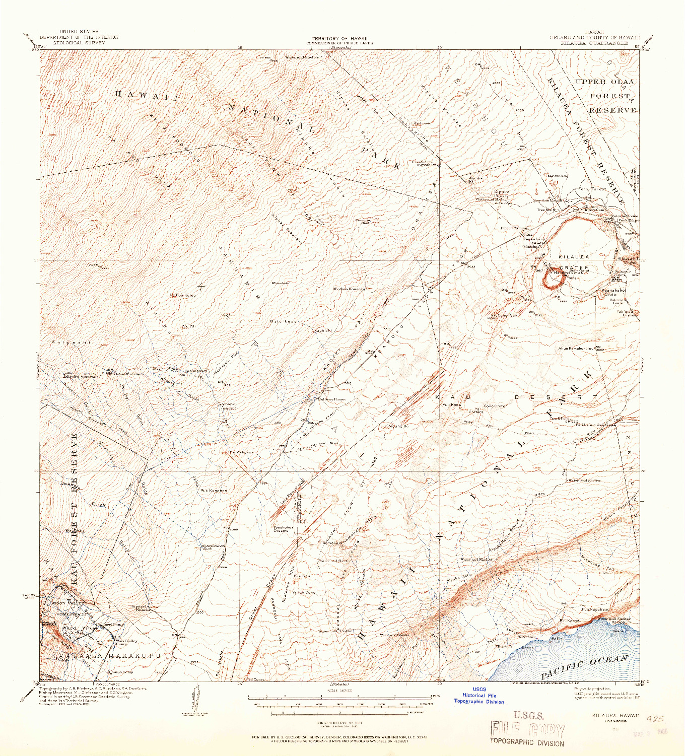 USGS 1:62500-SCALE QUADRANGLE FOR KILAUEA, HI 1921