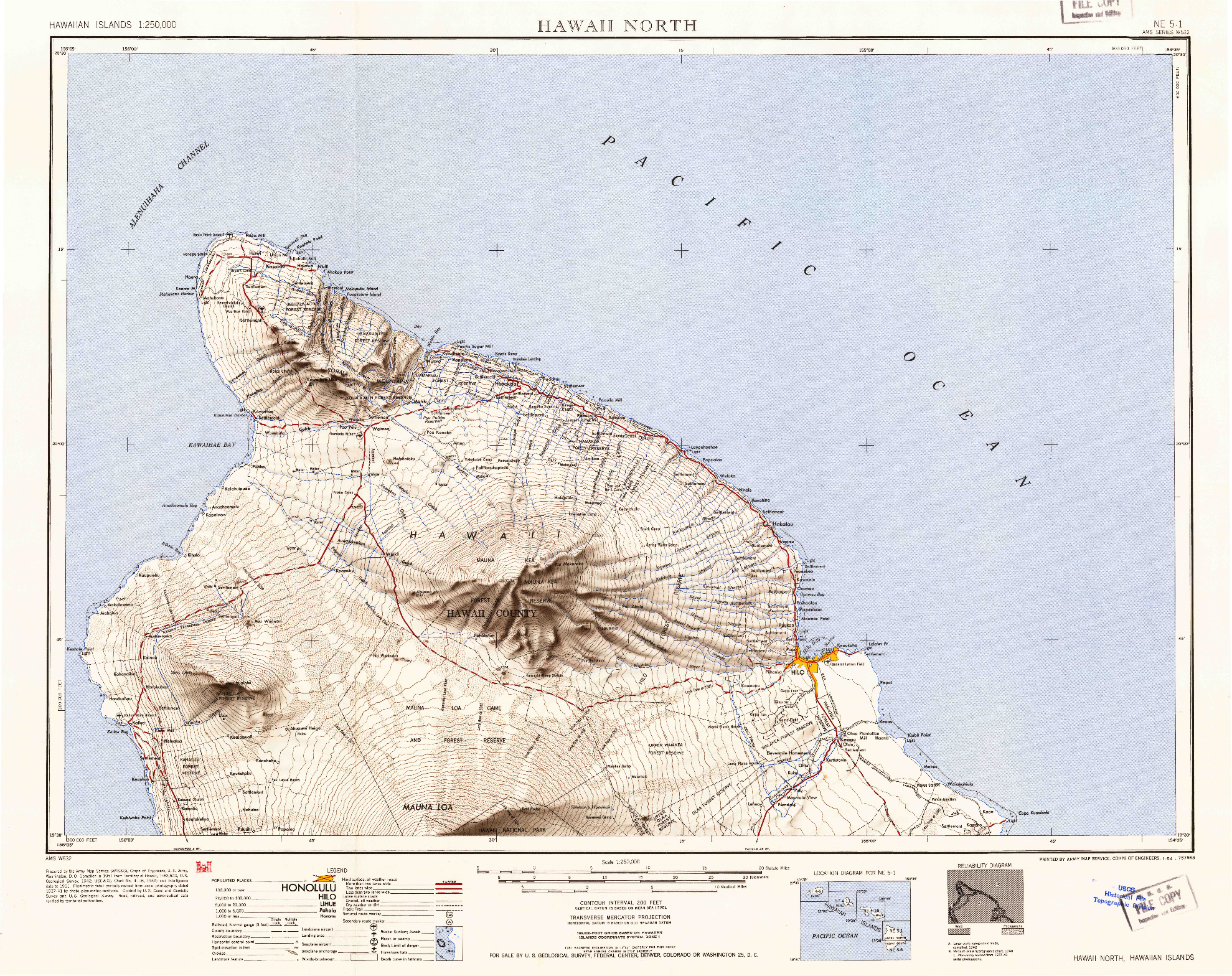 USGS 1:250000-SCALE QUADRANGLE FOR HAWAII NORTH, HI 1954
