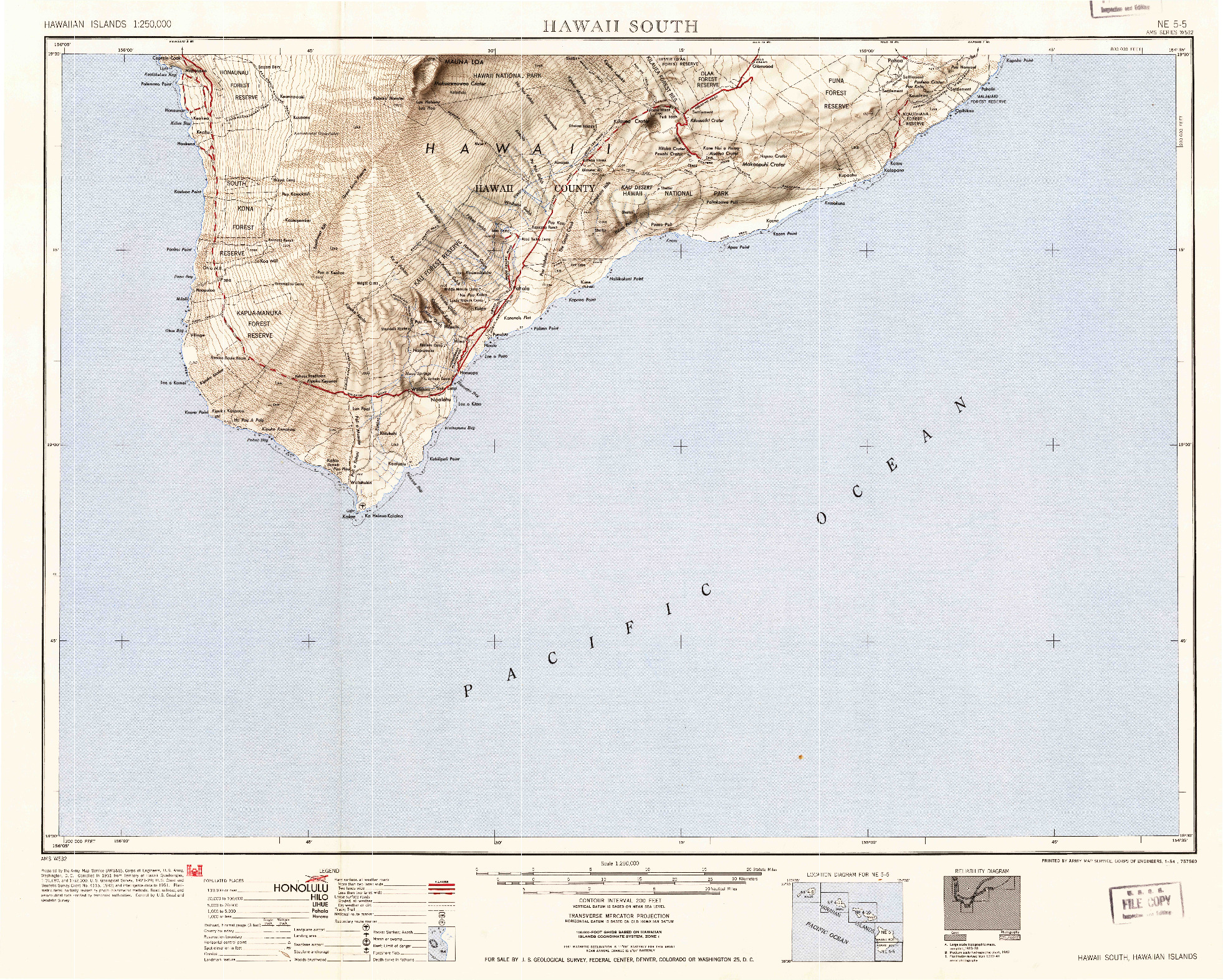 USGS 1:250000-SCALE QUADRANGLE FOR HAWAII SOUTH, HI 1954