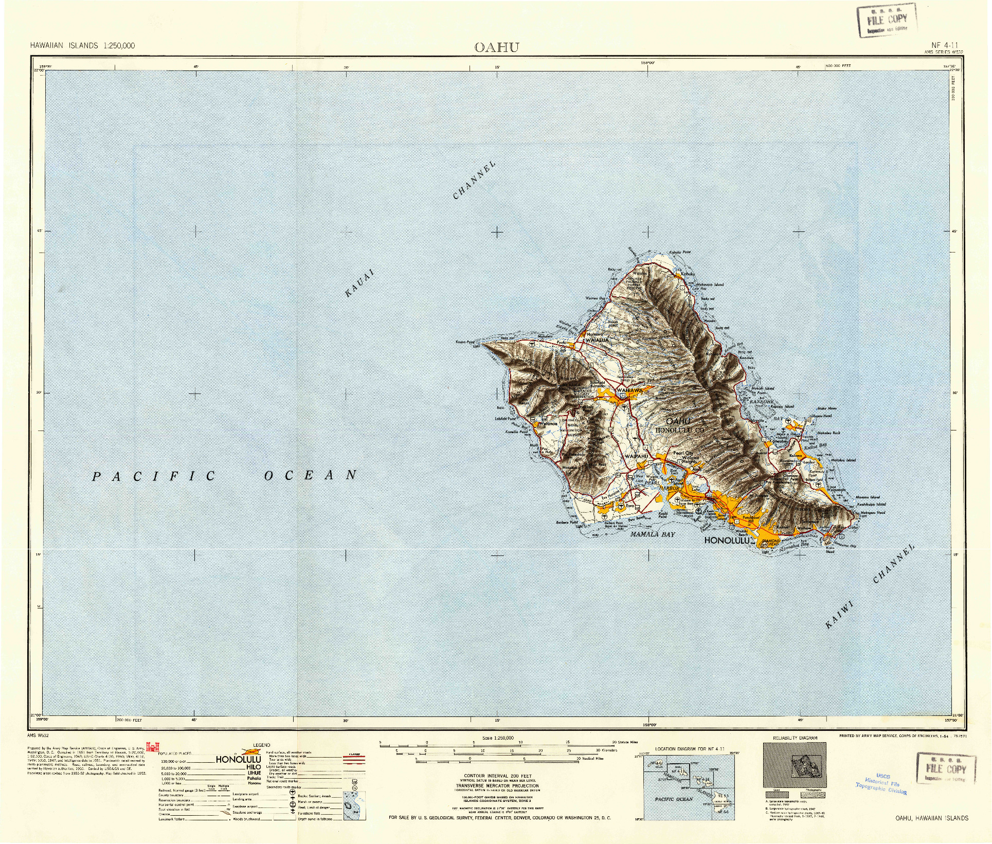 USGS 1:250000-SCALE QUADRANGLE FOR OAHU, HI 1954